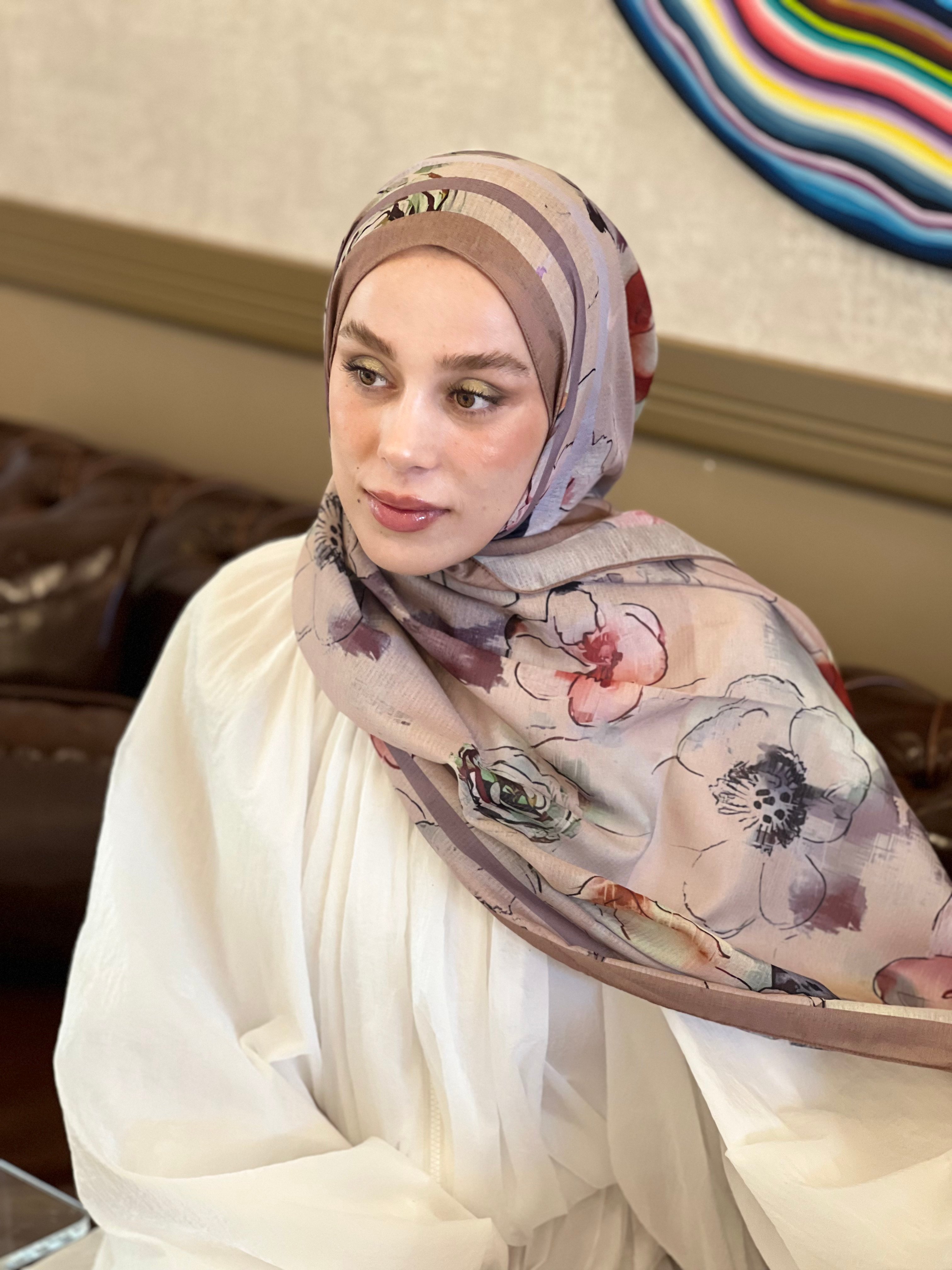 Pastelia Desen Lina Şal - Koyu Vizon