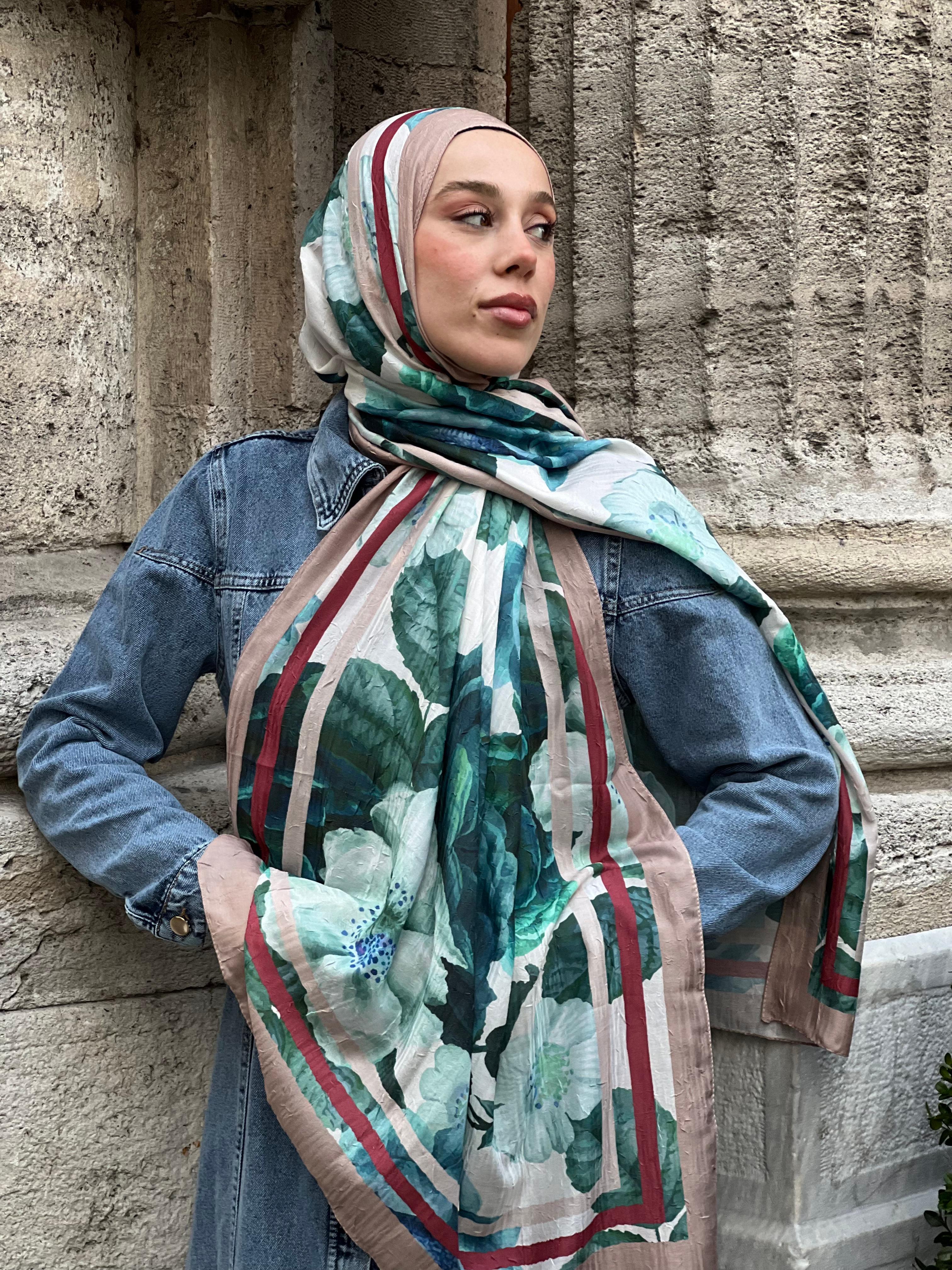 Gül Desen Bambu Şal - Vizon