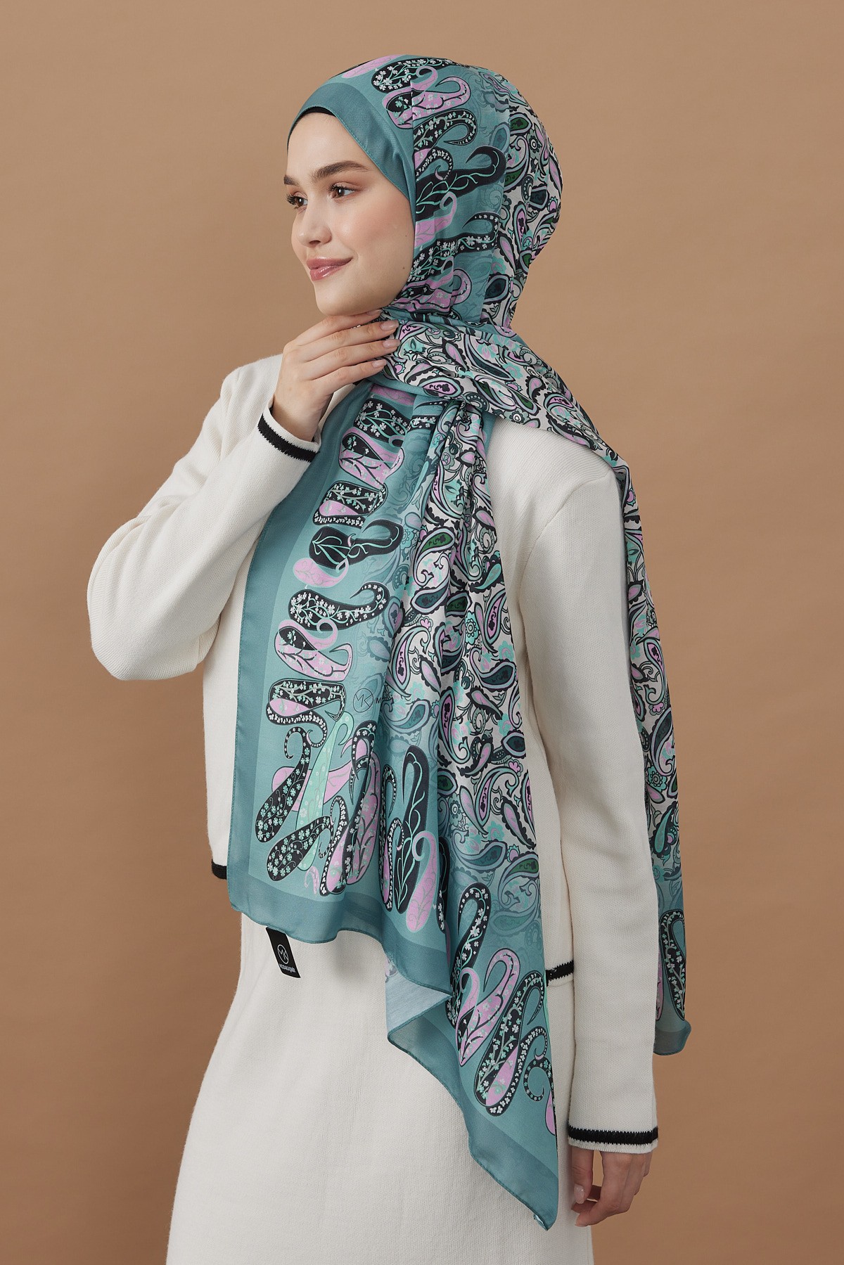 Paisley Flower Desen Pamuk Şal - Mint Yeşili