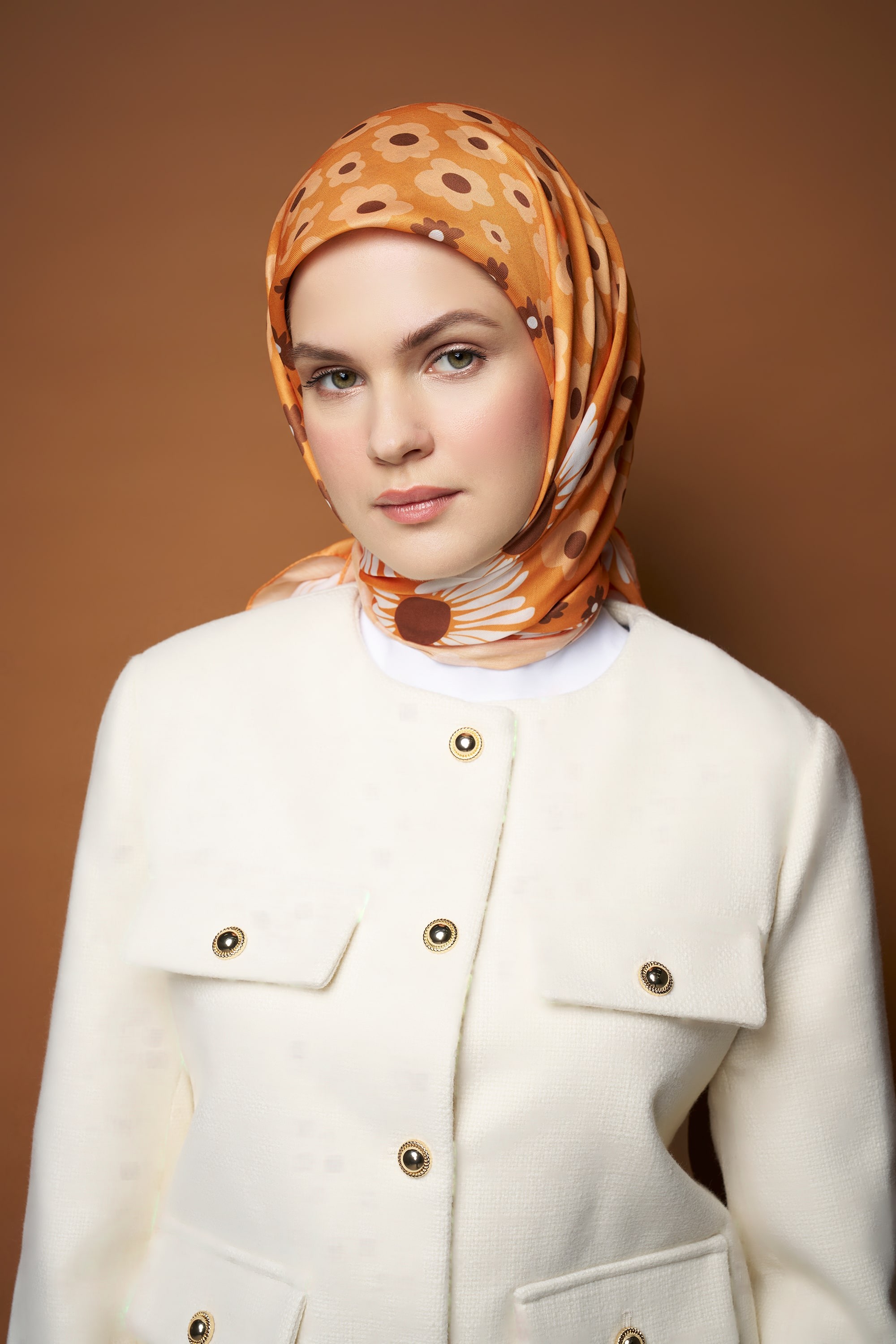 Mini Daisy Cotton Scarf - Soft Turuncu