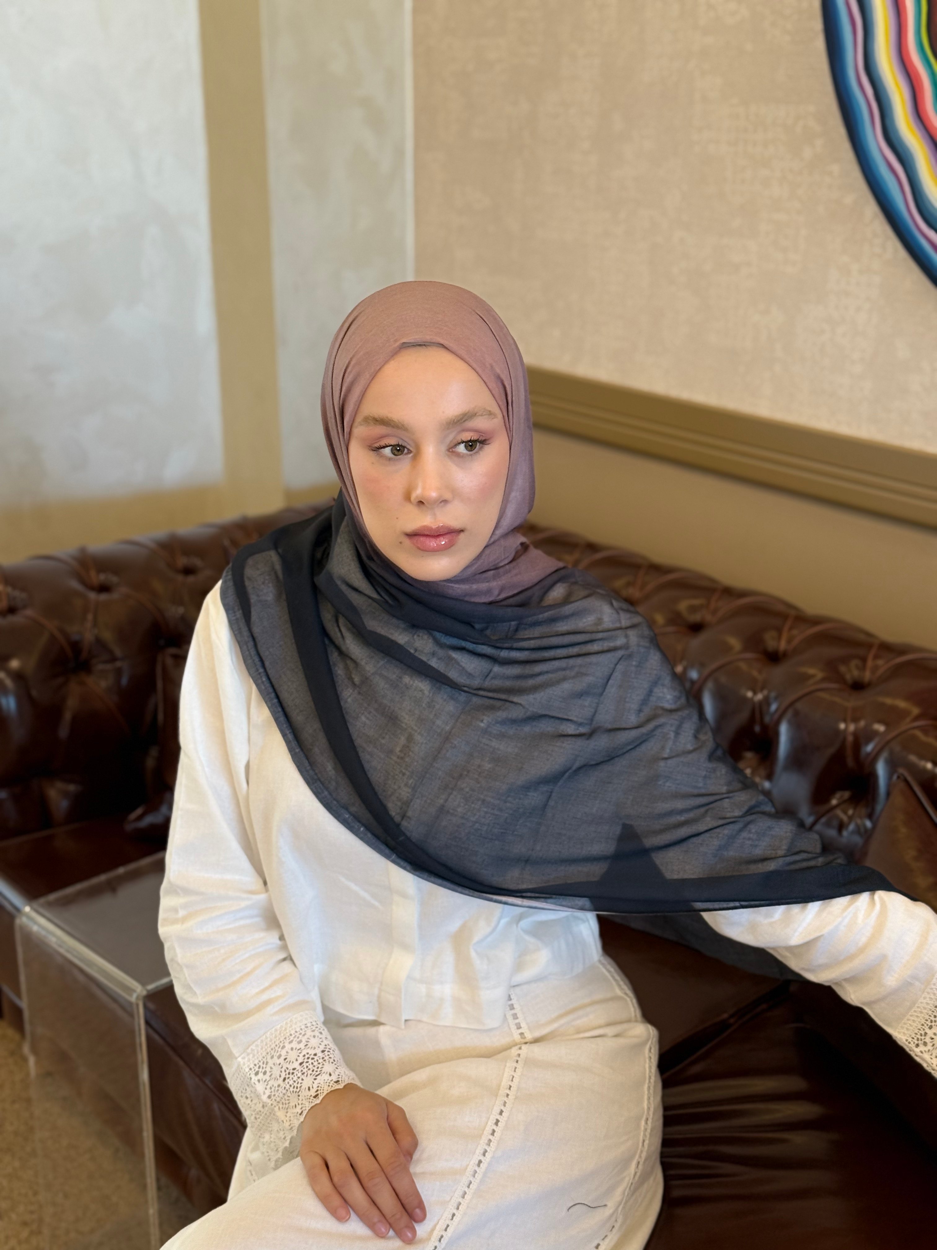 Glow Degrade Desen Aya Şal - Tozlu Kahve-Siyah