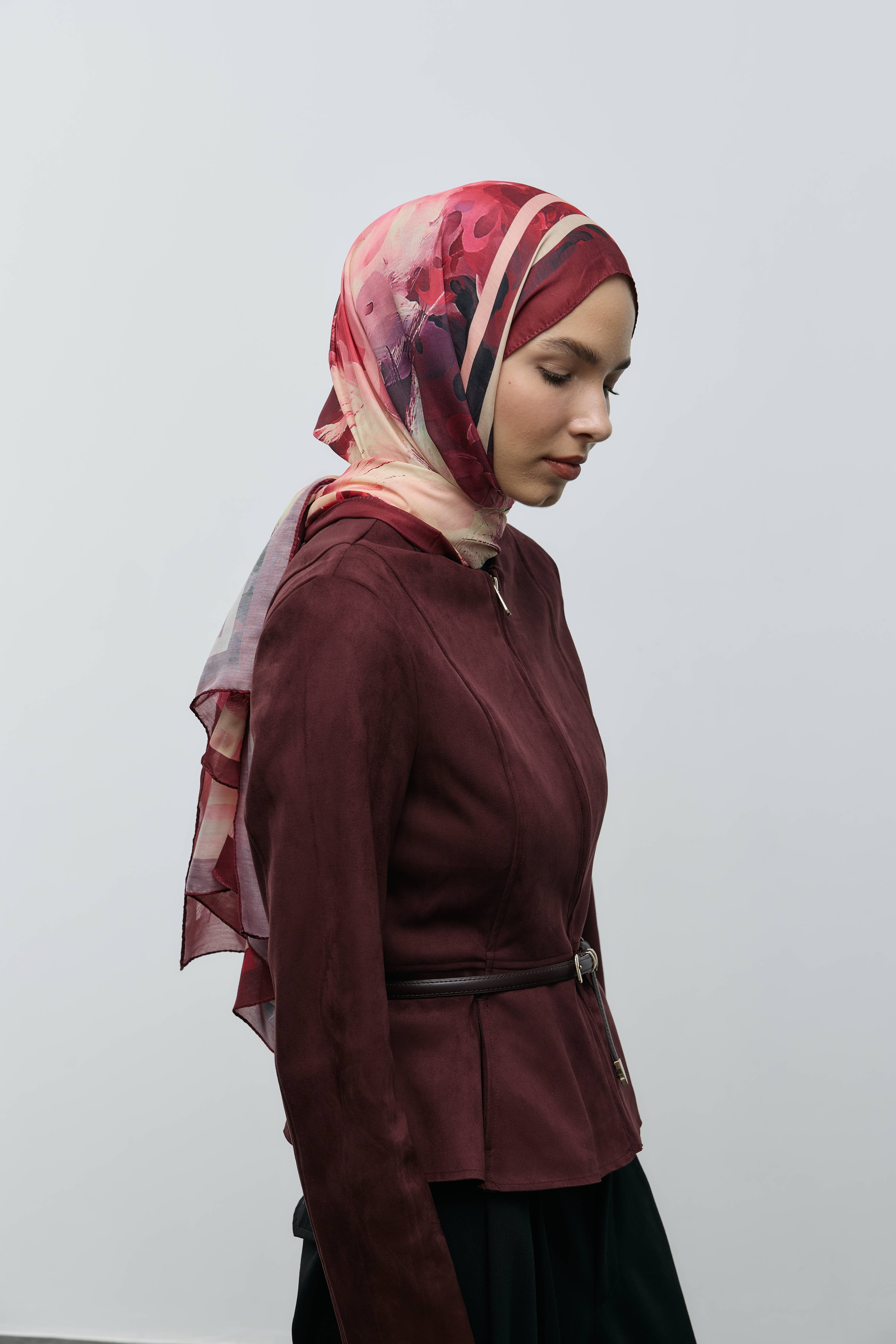 Soyut Desen Pamuk Şal - Bordo