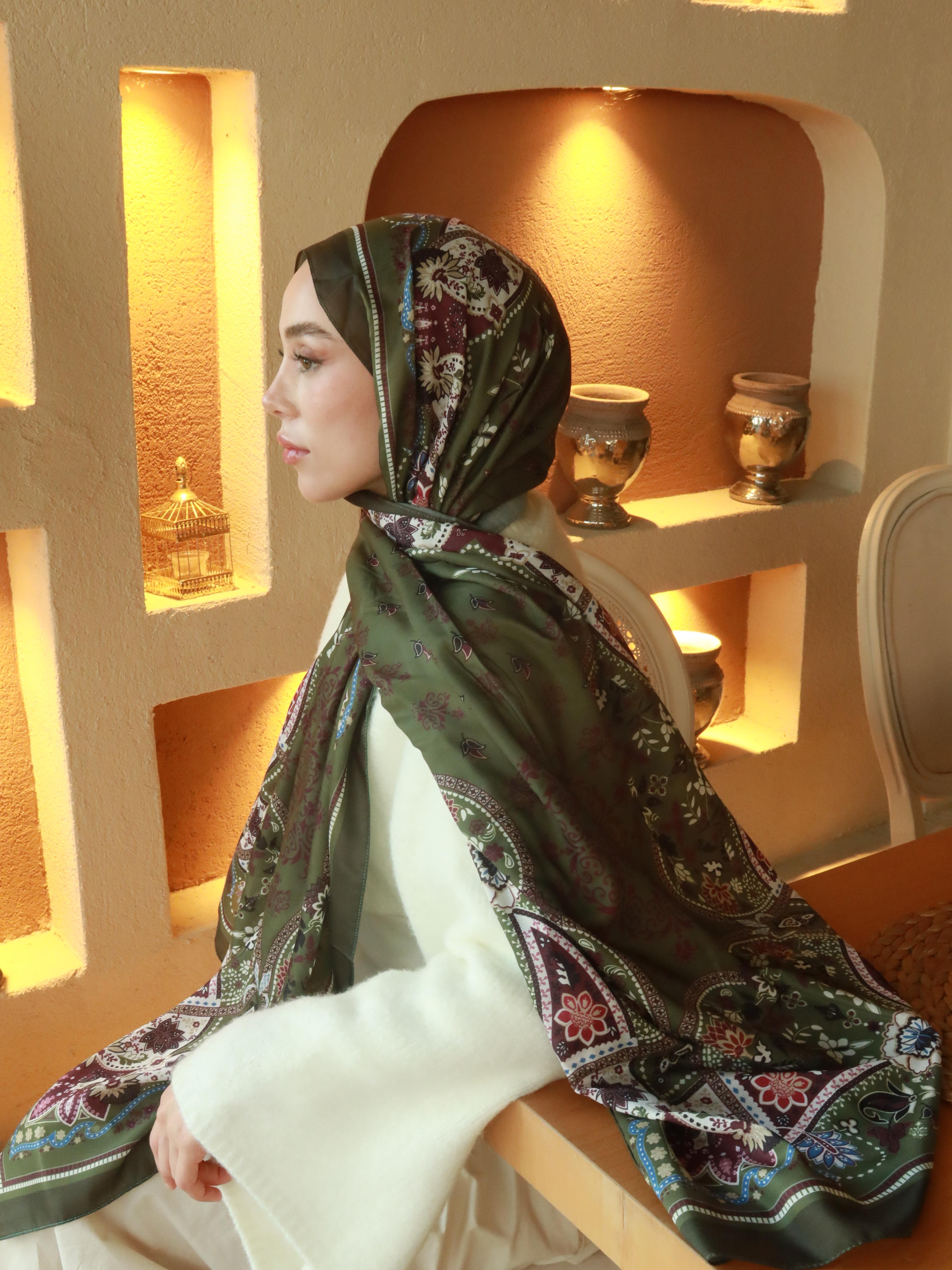 Lalezar Pattern Cotton Shawl - Khaki