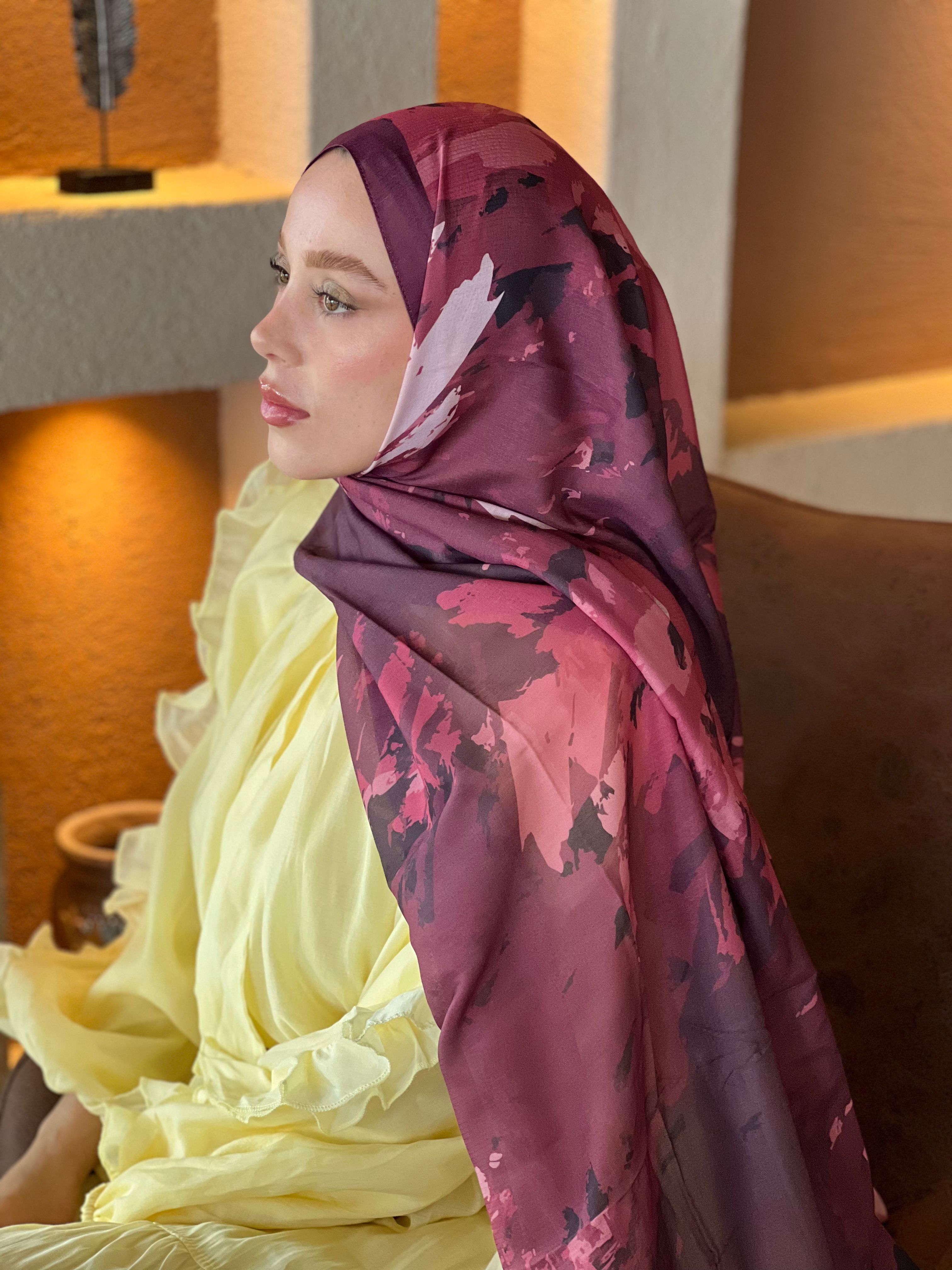Okyanus Desen Lina Şal - Mürdüm