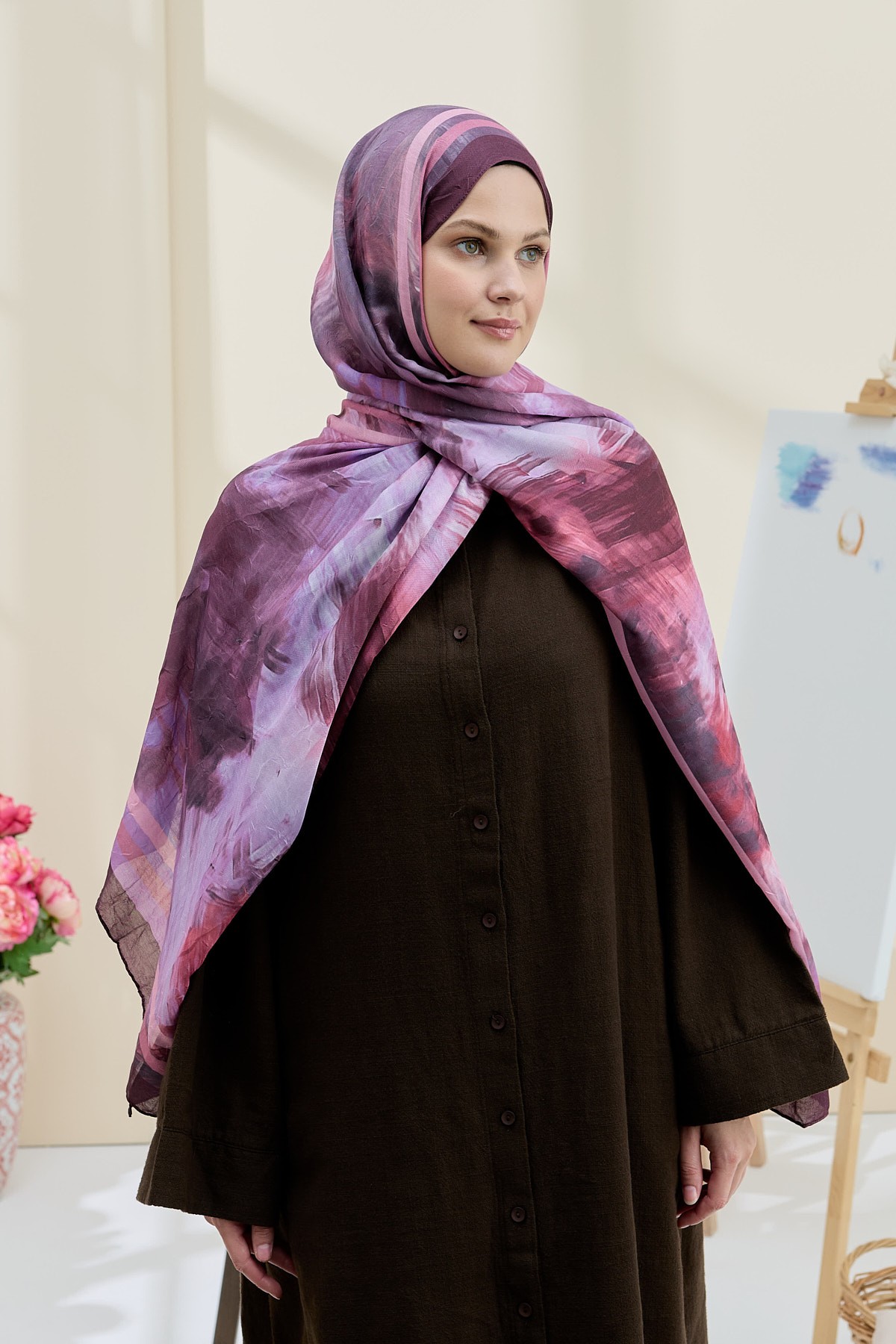 Ashira Desen Bambu Şal - Mürdüm