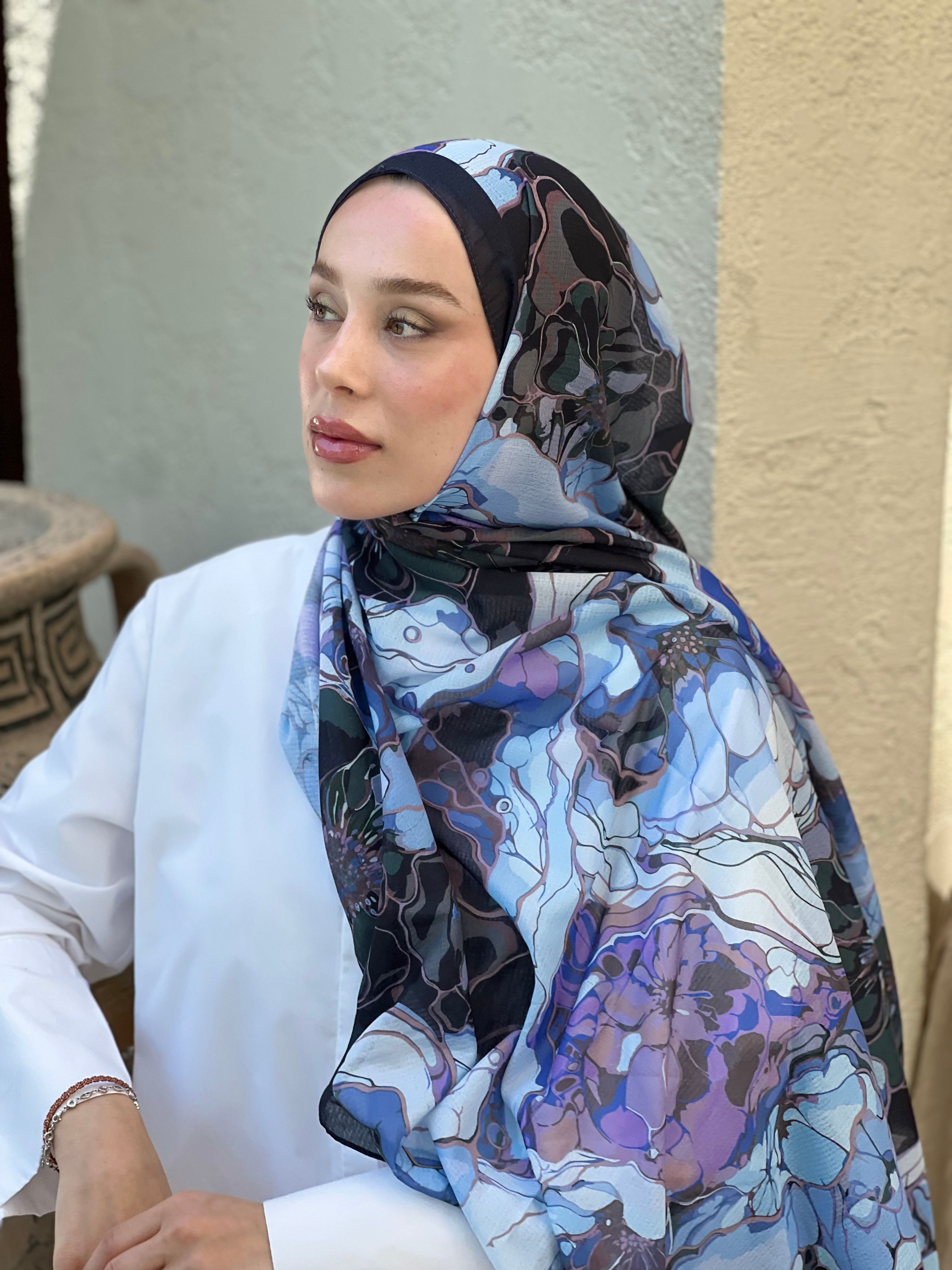 Alice Pattern Lina Shawl - Navy Blue