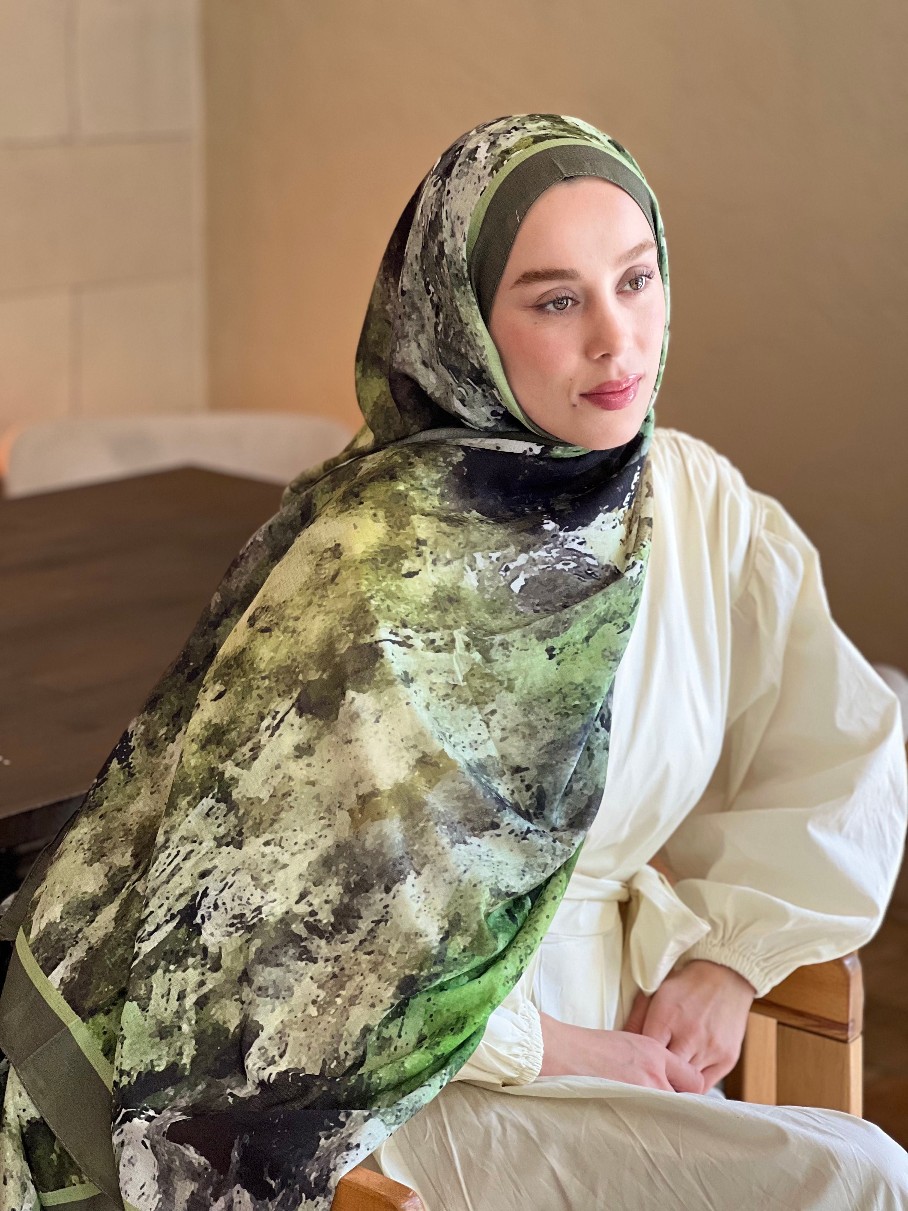 Ezgir Desen Lina Şal - Haki