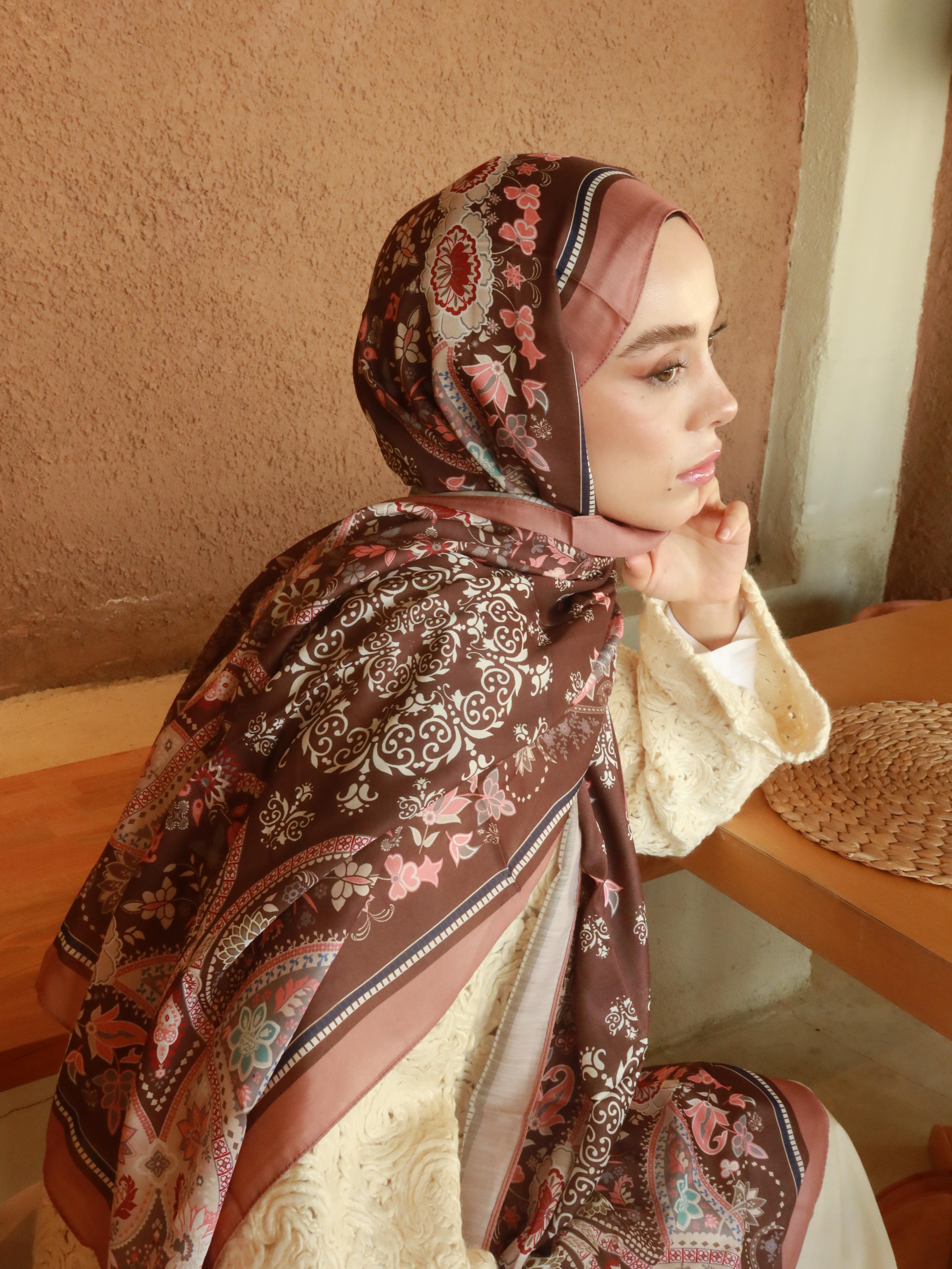 Lalezar Pattern Cotton Shawl - Dark Mink