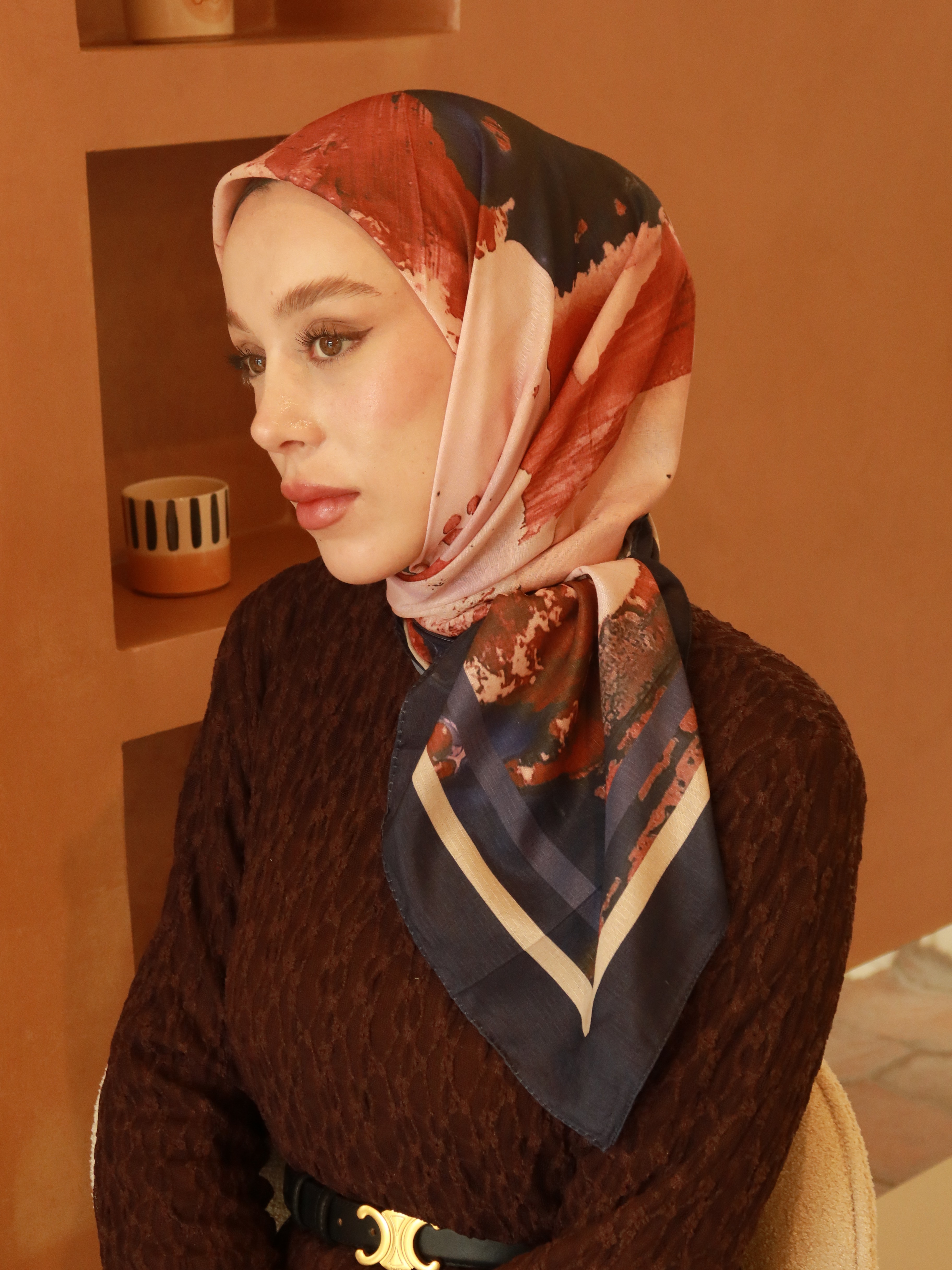 Lymera Desen Lina Eşarp - Lacivert-İğde