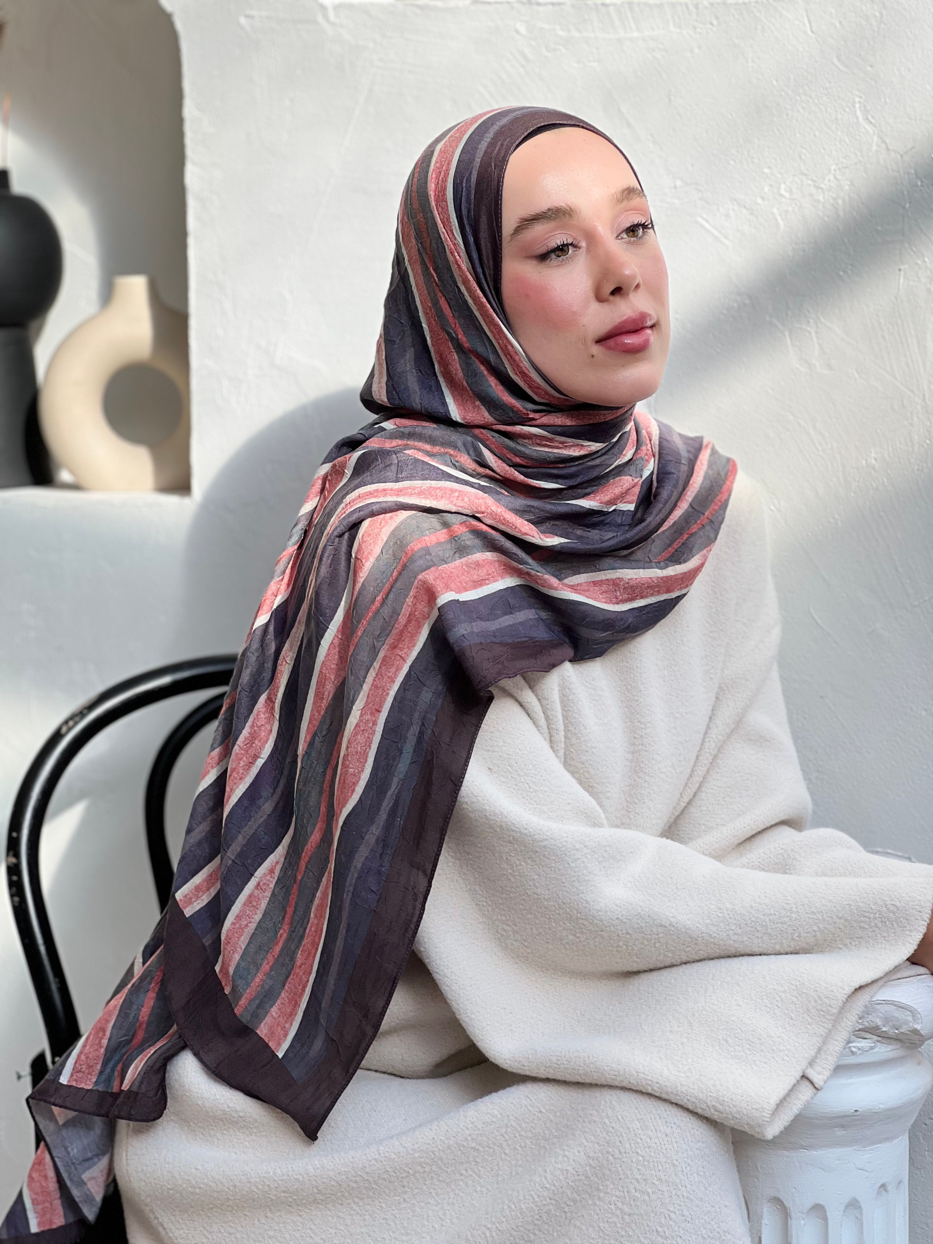 Stripe Pattern Bamboo Shawl - Bitter Brown-Dark Gray