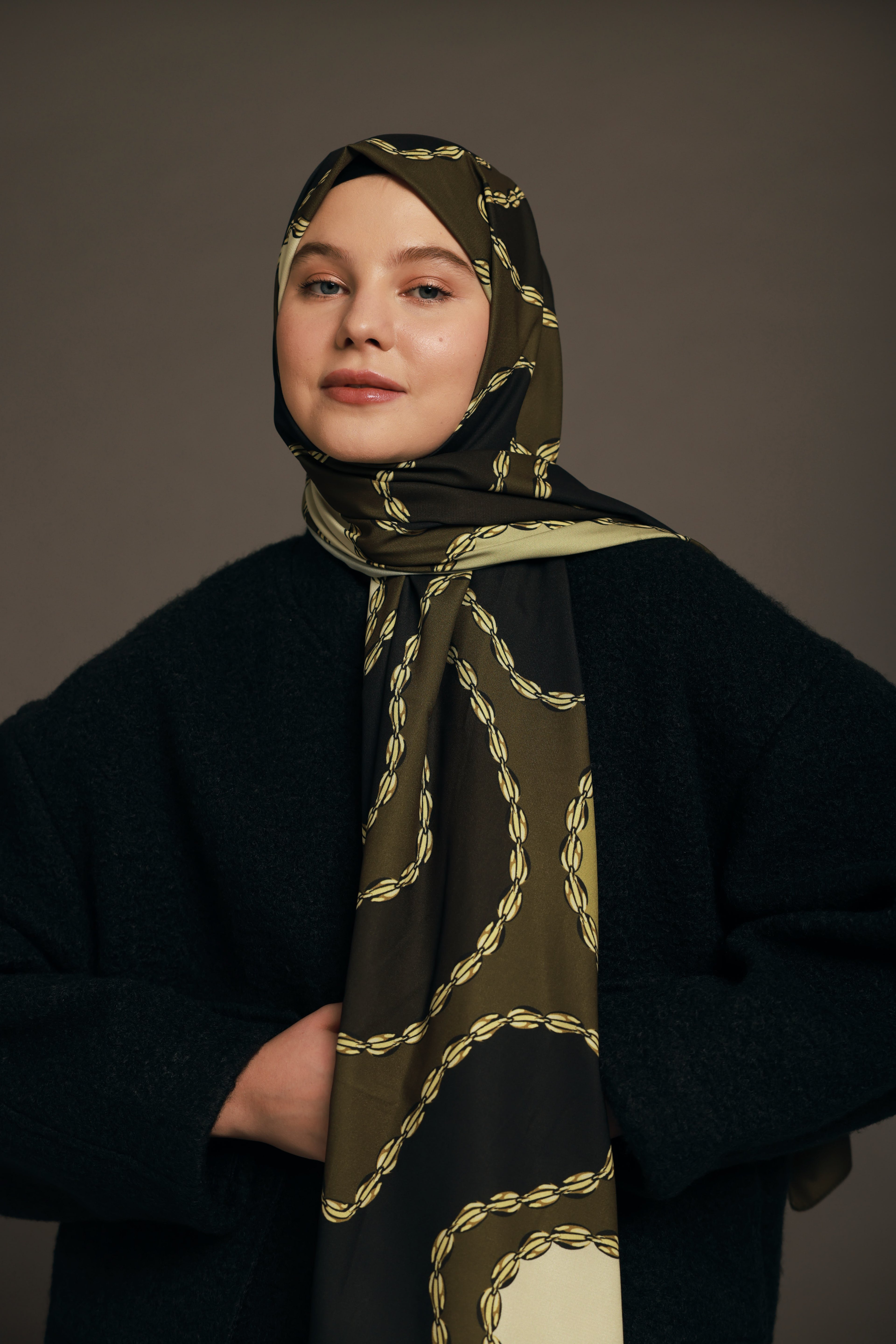 Diji Medina Silk Chain Pattern Shawl - Khaki