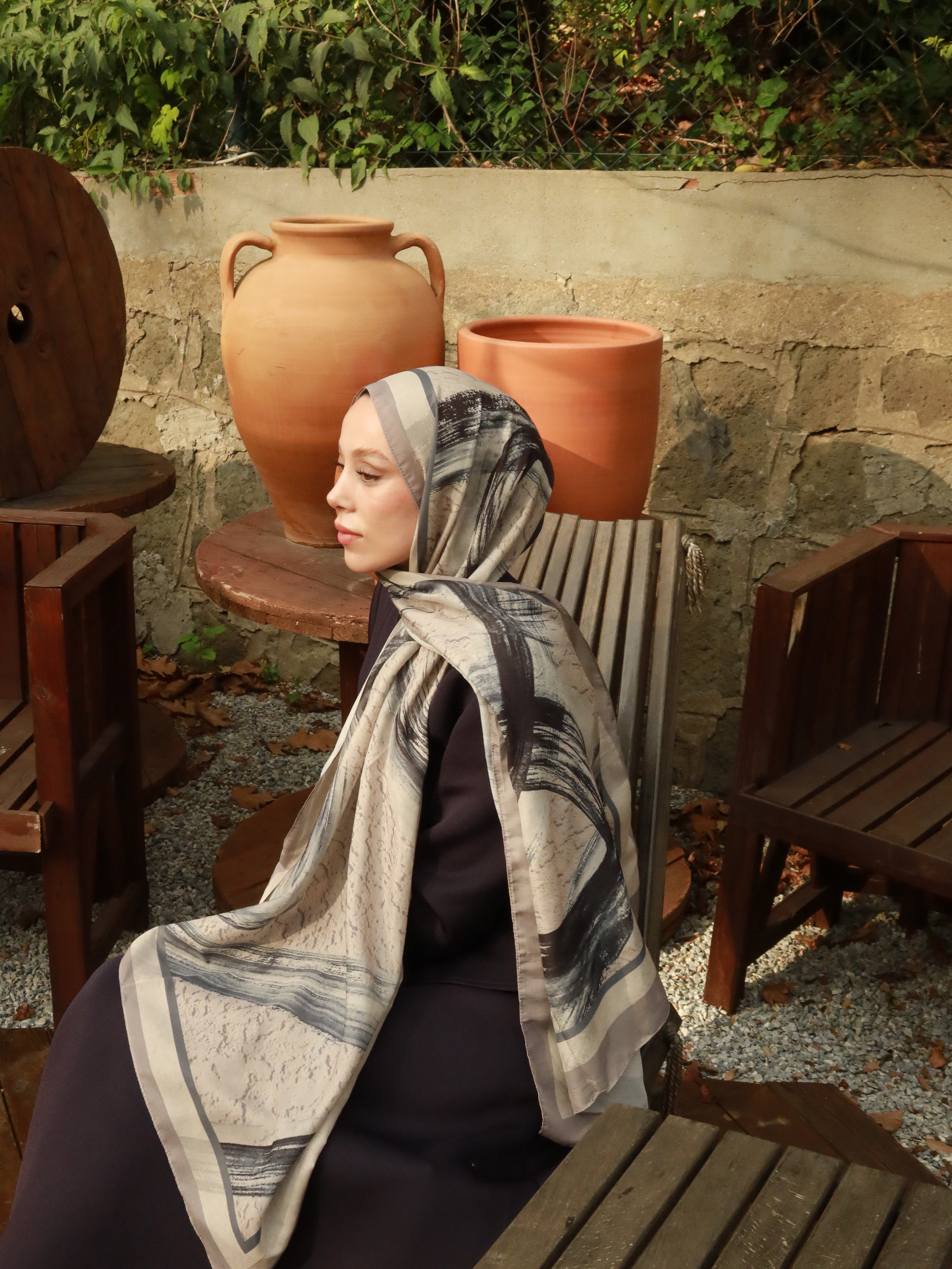 Medcezir Desen Lina Şal - Antik Bej