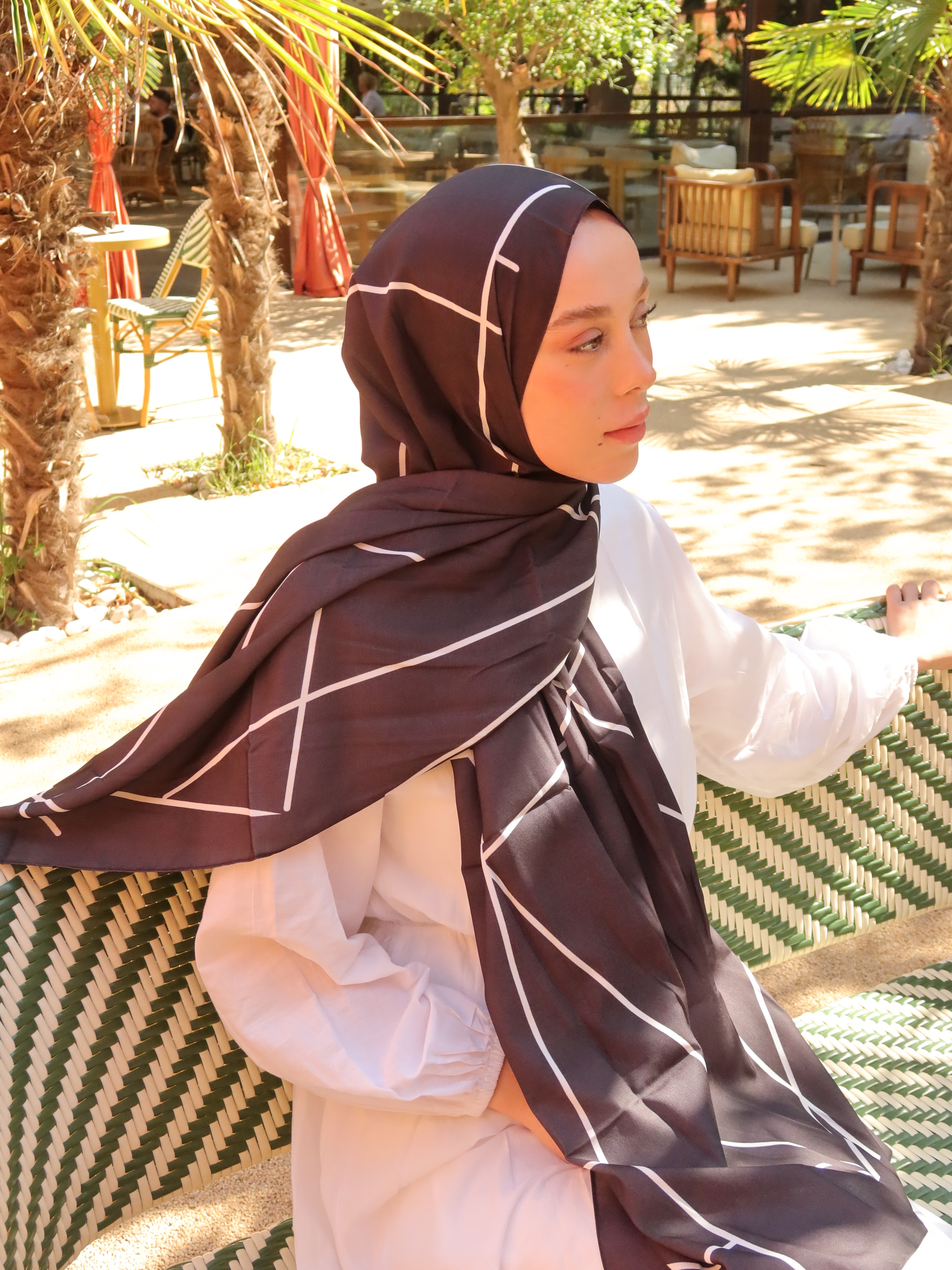 Black And White Medine İpeği Şal  - Lineora Desen