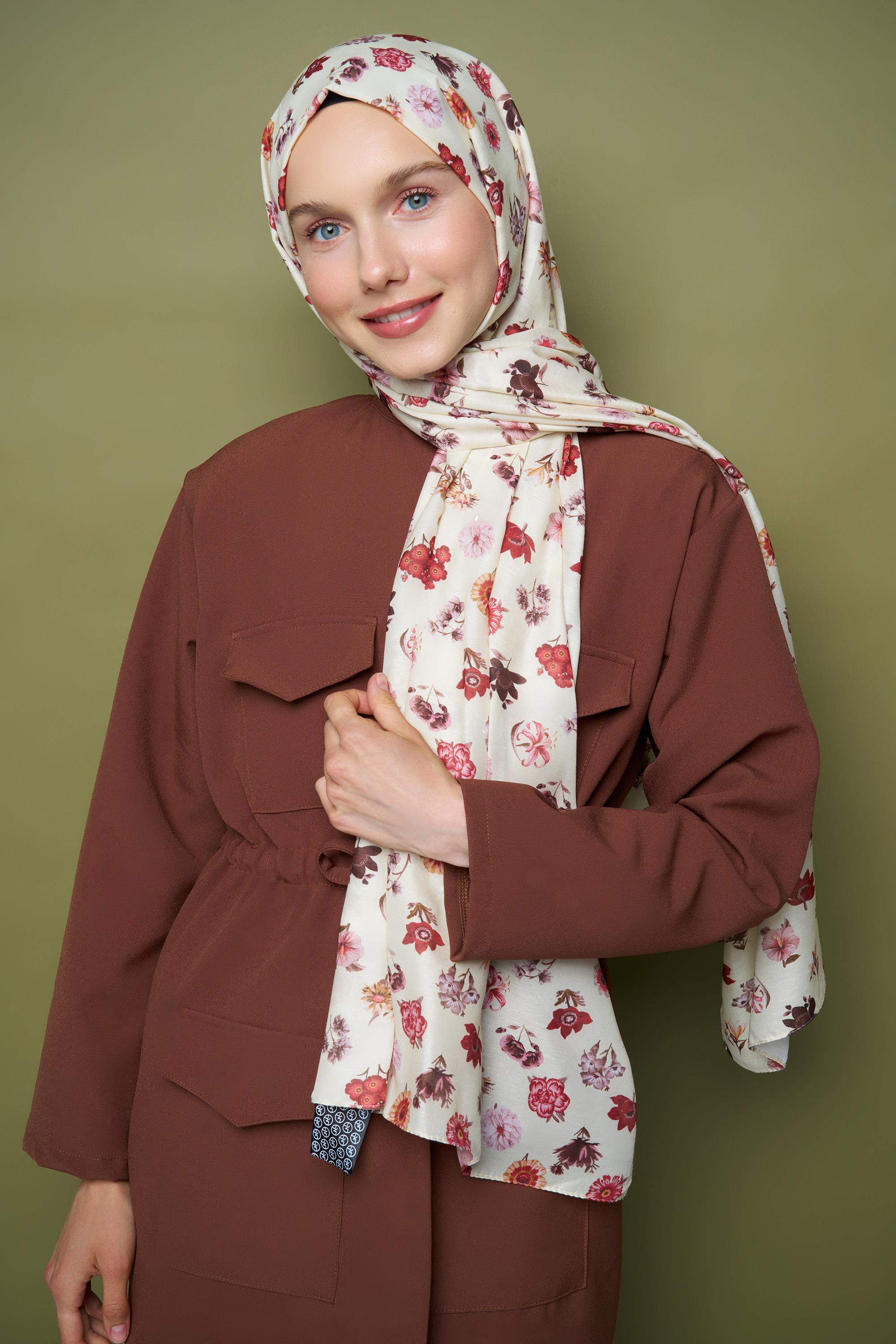 Bouquet Cotton Shawl - Krem Kahve