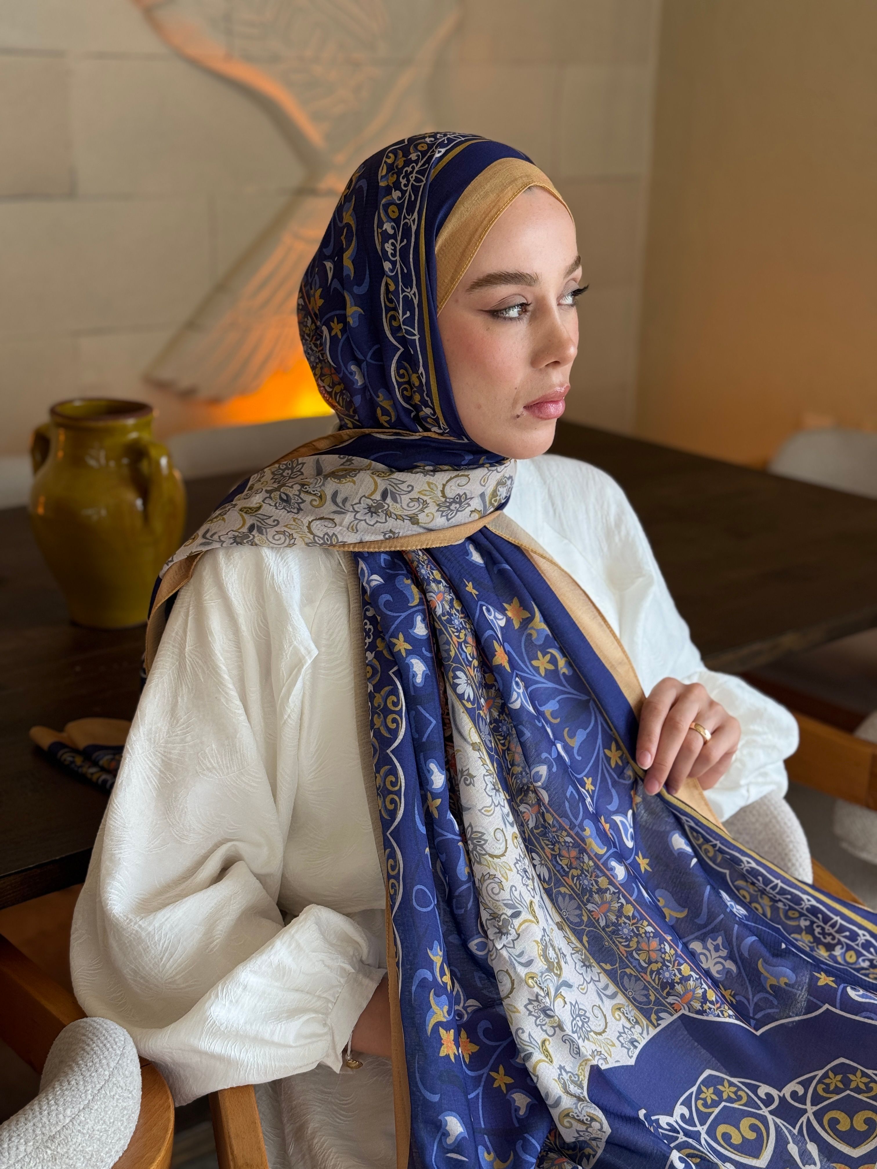 Pıtrak Desen Lina Şal - Hardal