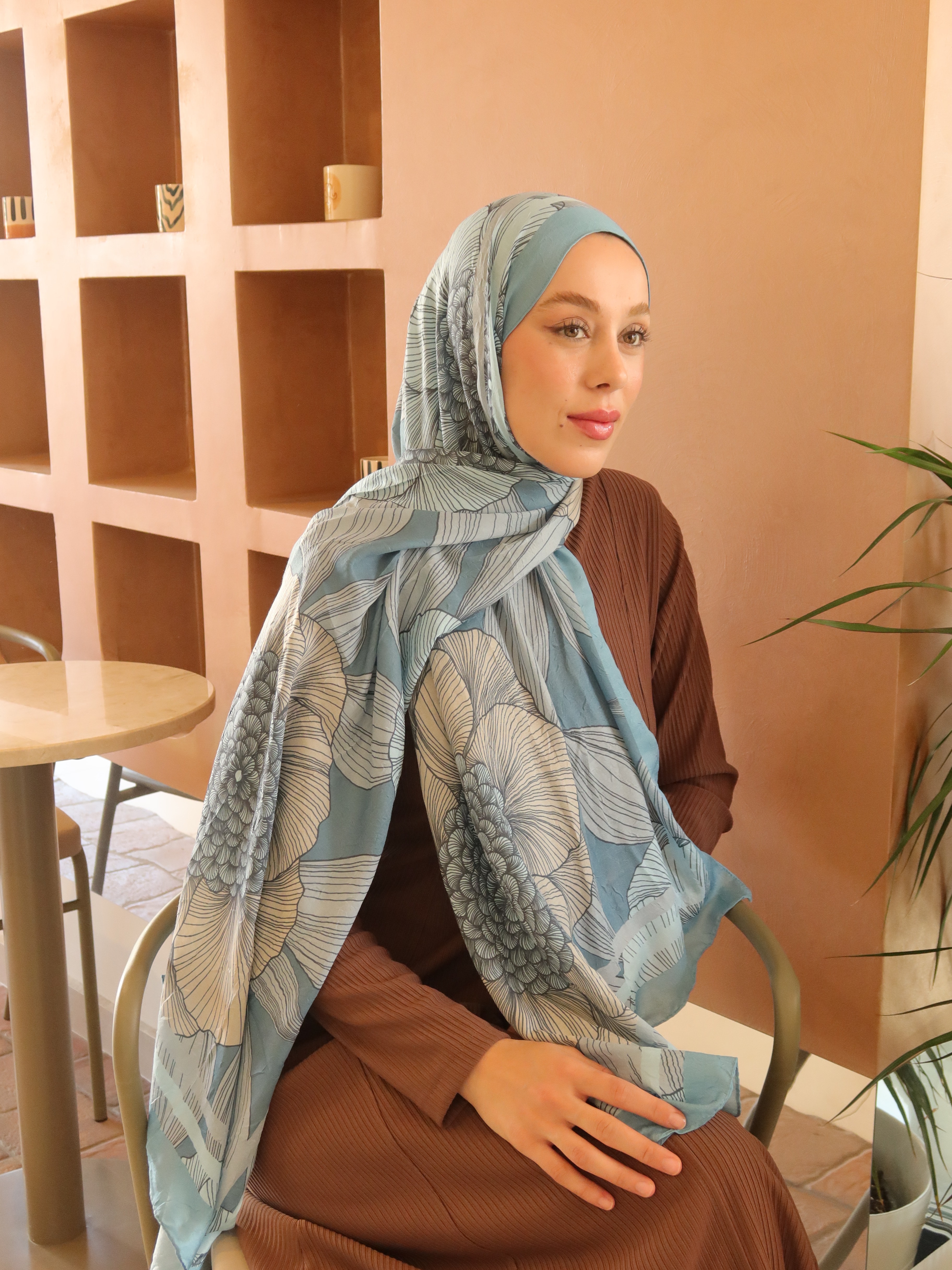 Seraflora Desen Bambu Şal - Marin