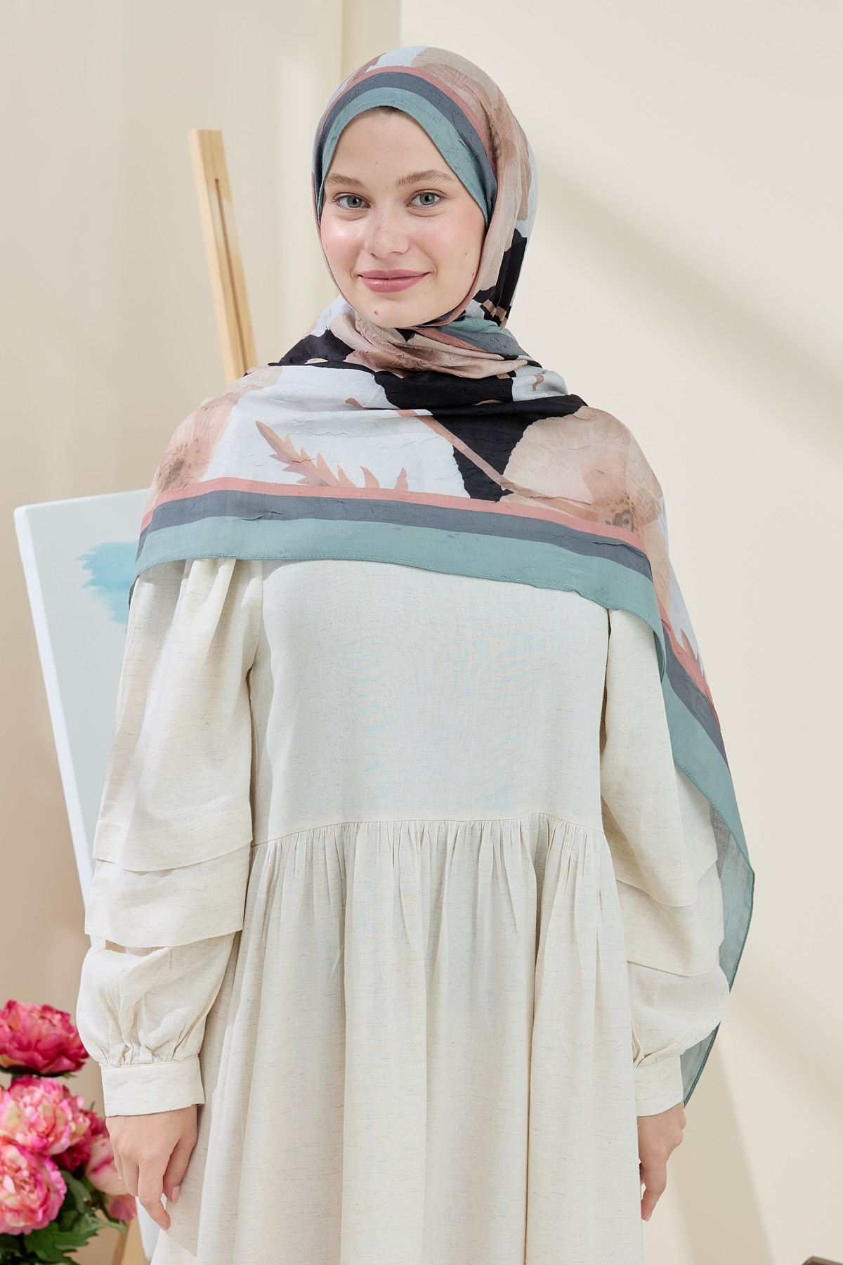 Poppy Pattern Bamboo Shawl - Smoke