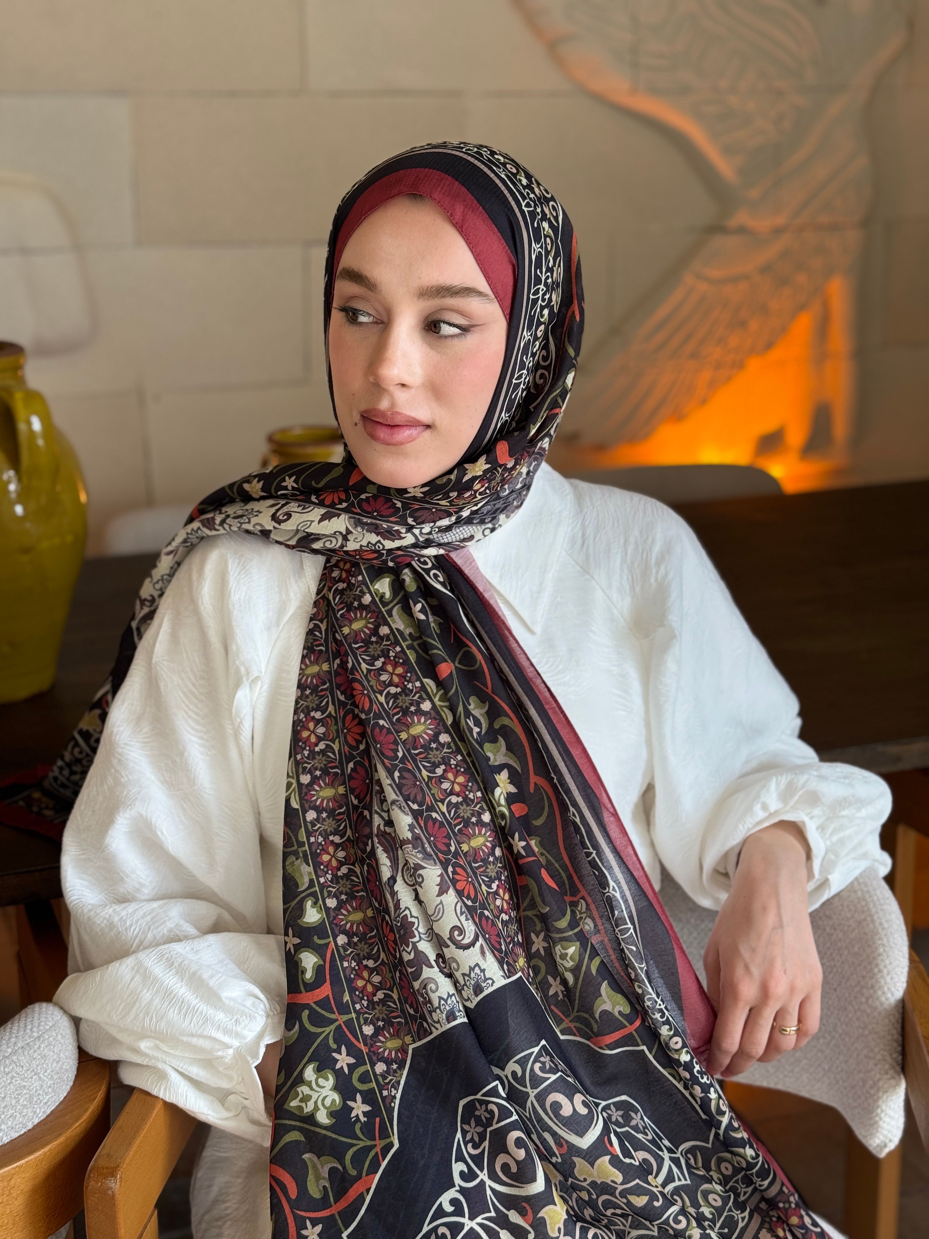 Pıtrak Desen Lina Şal - Vişne