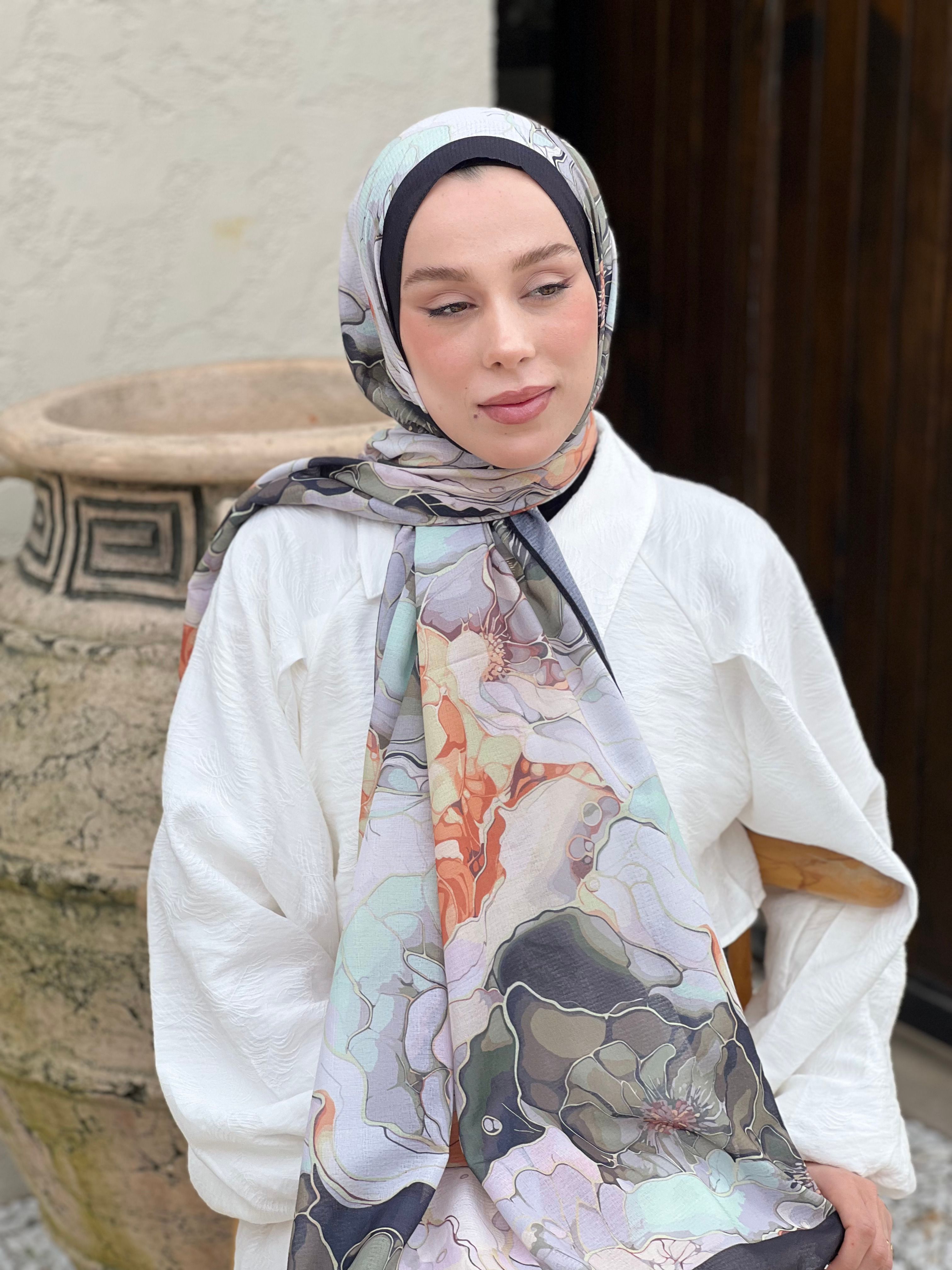 Alice Pattern Lina Shawl - Black-Soft Pink