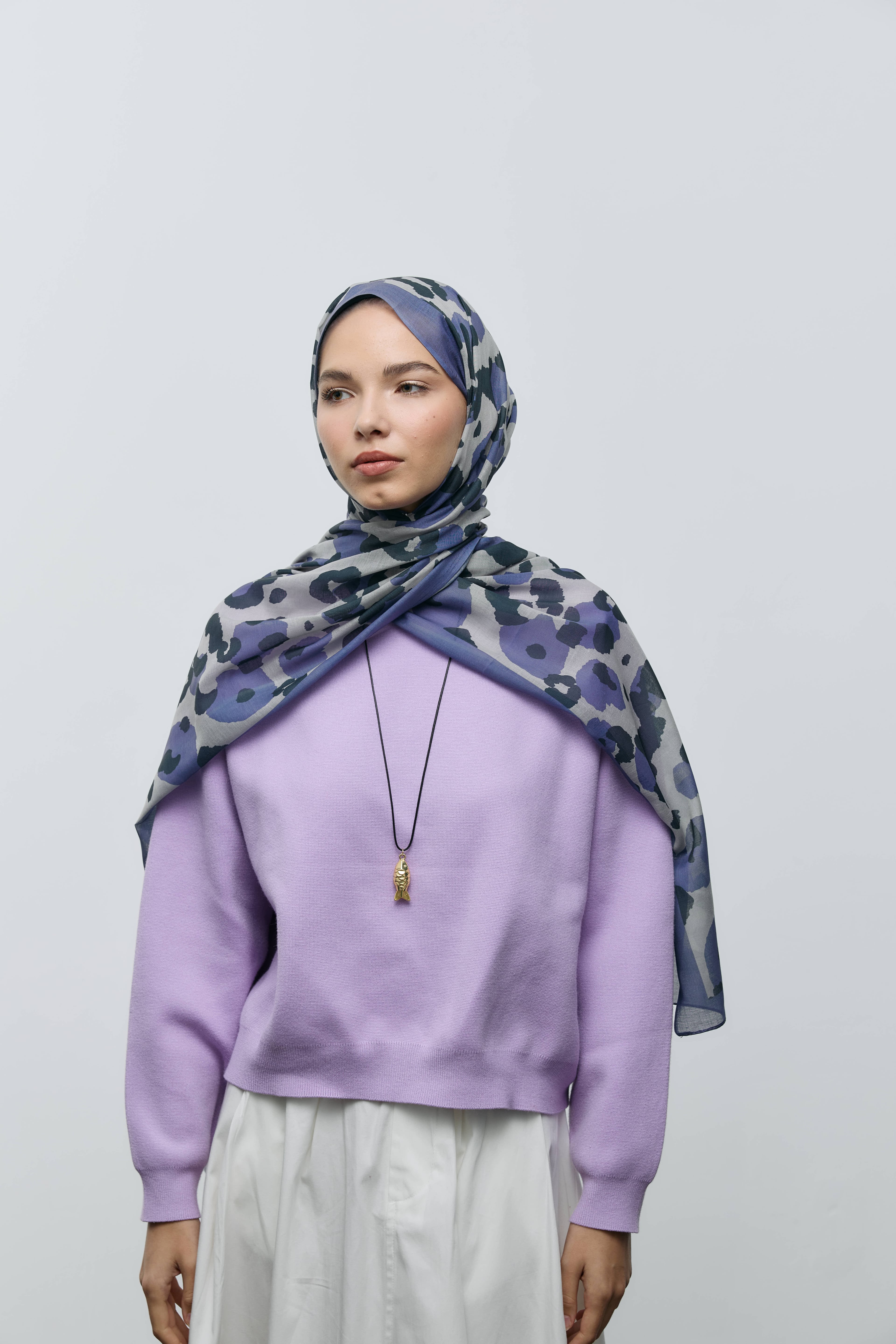 Leopar Desen Aya Şal - Eflatun