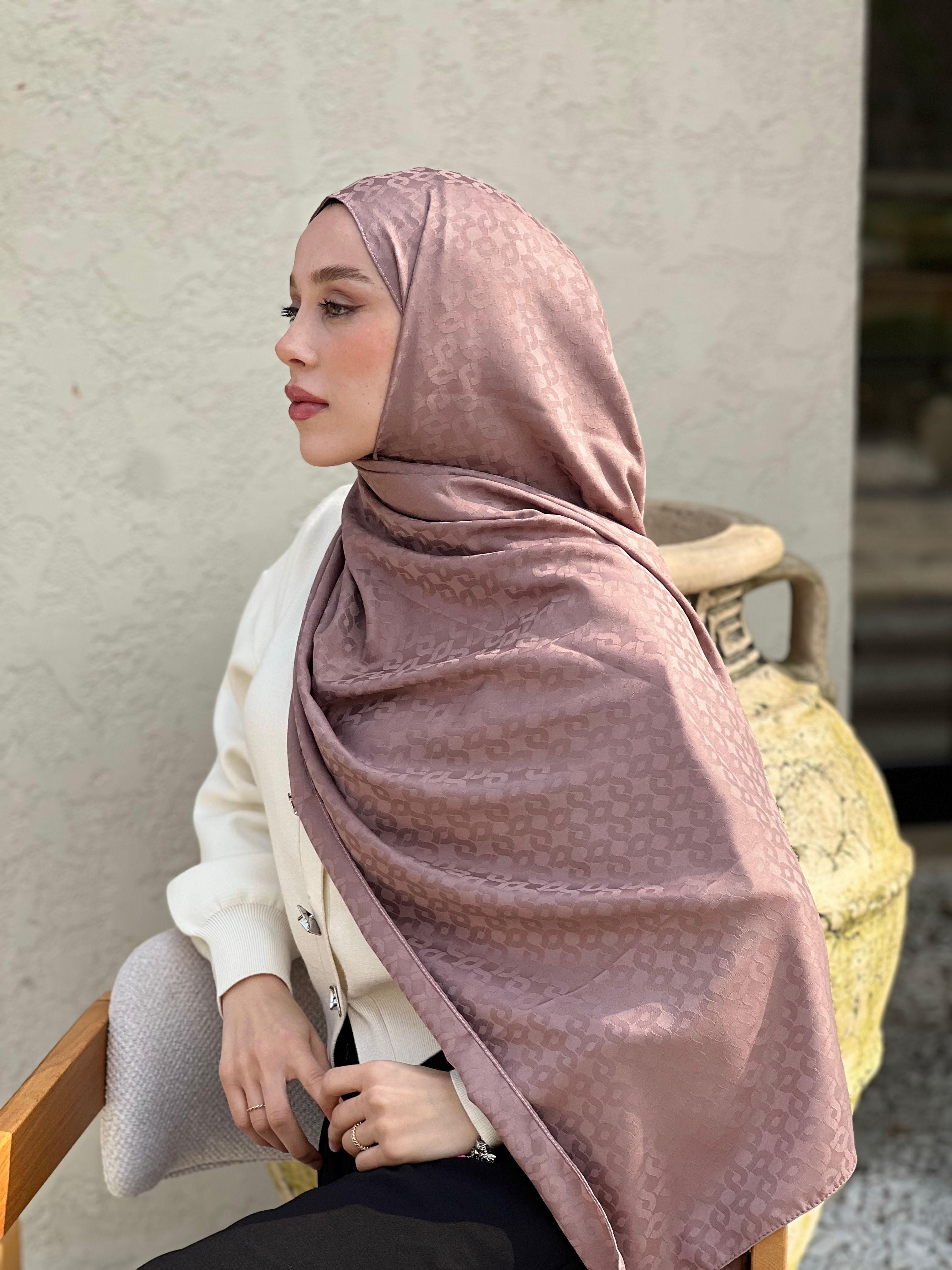 Silky Jacquard Series Linn Pattern Shawl - Dusty Brown