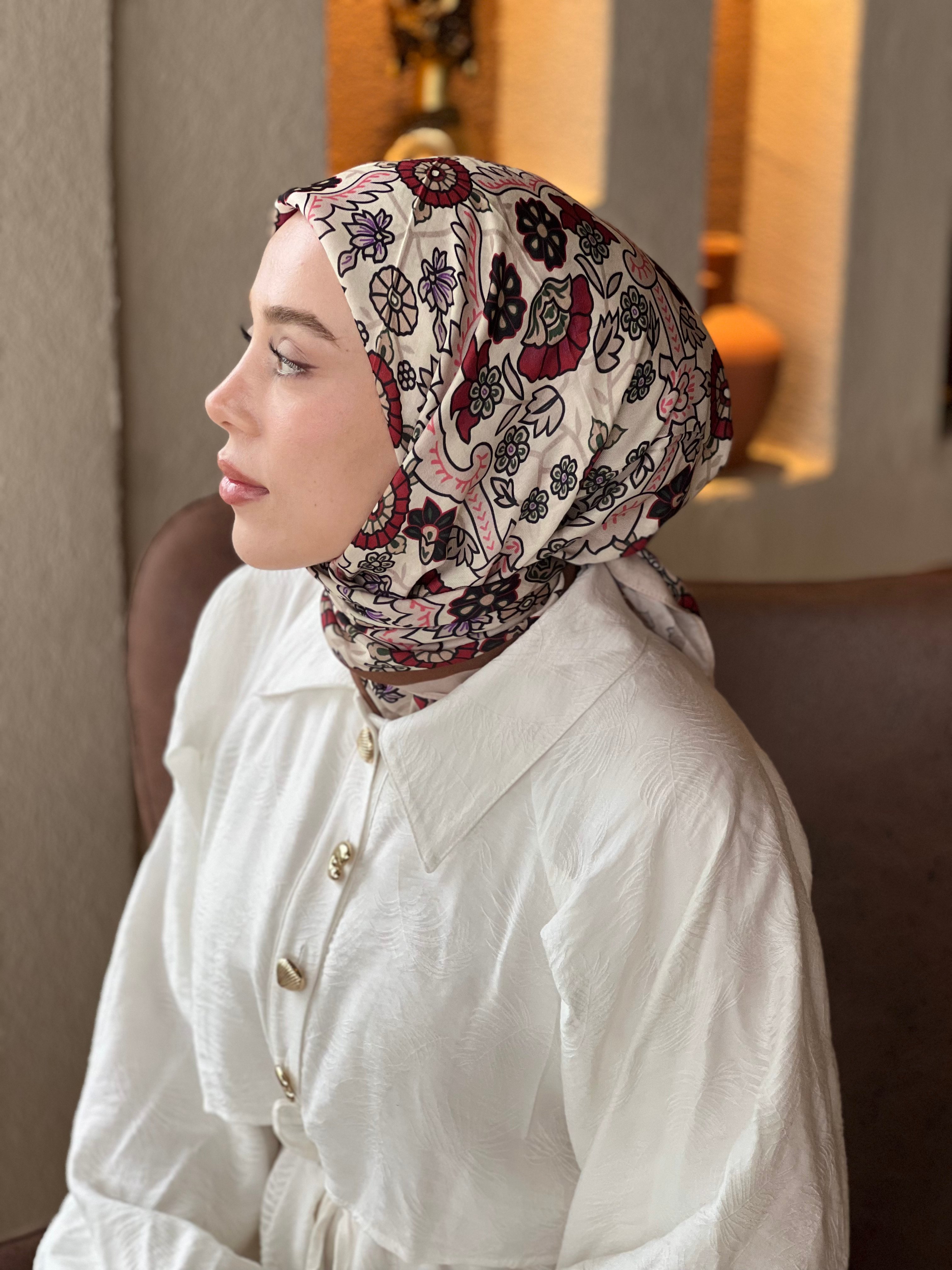 Kayra Pattern Cotton Scarf - Beige