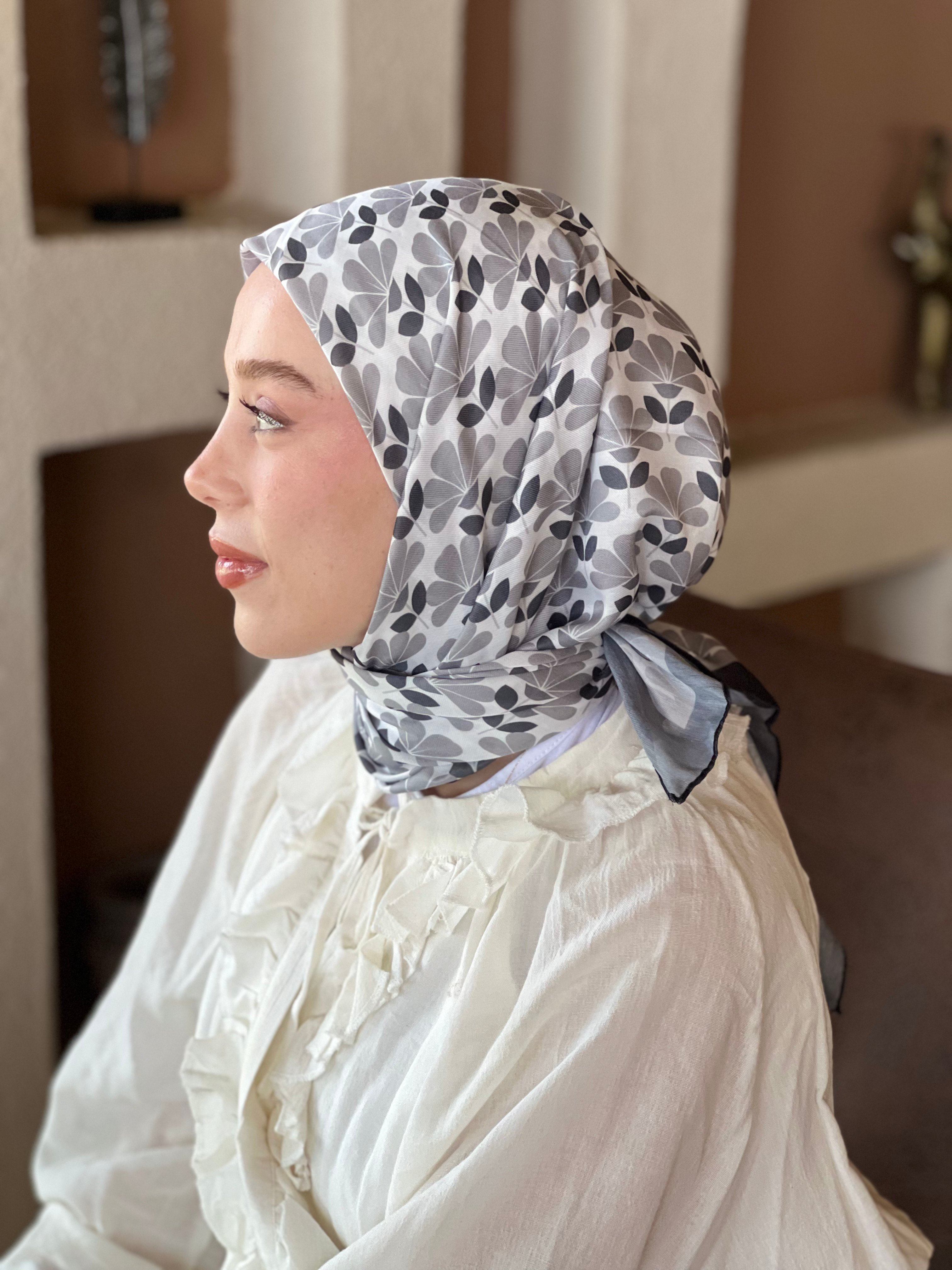 Yonca Desen Pamuk Eşarp - Siyah-Gri