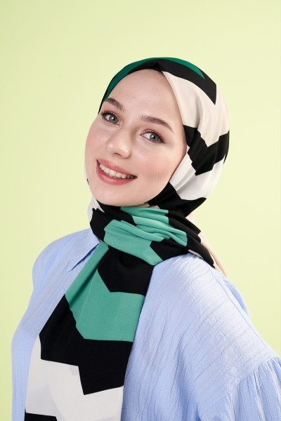Modern Zigzag Pattern Medina Silk Shawl - Green Mink