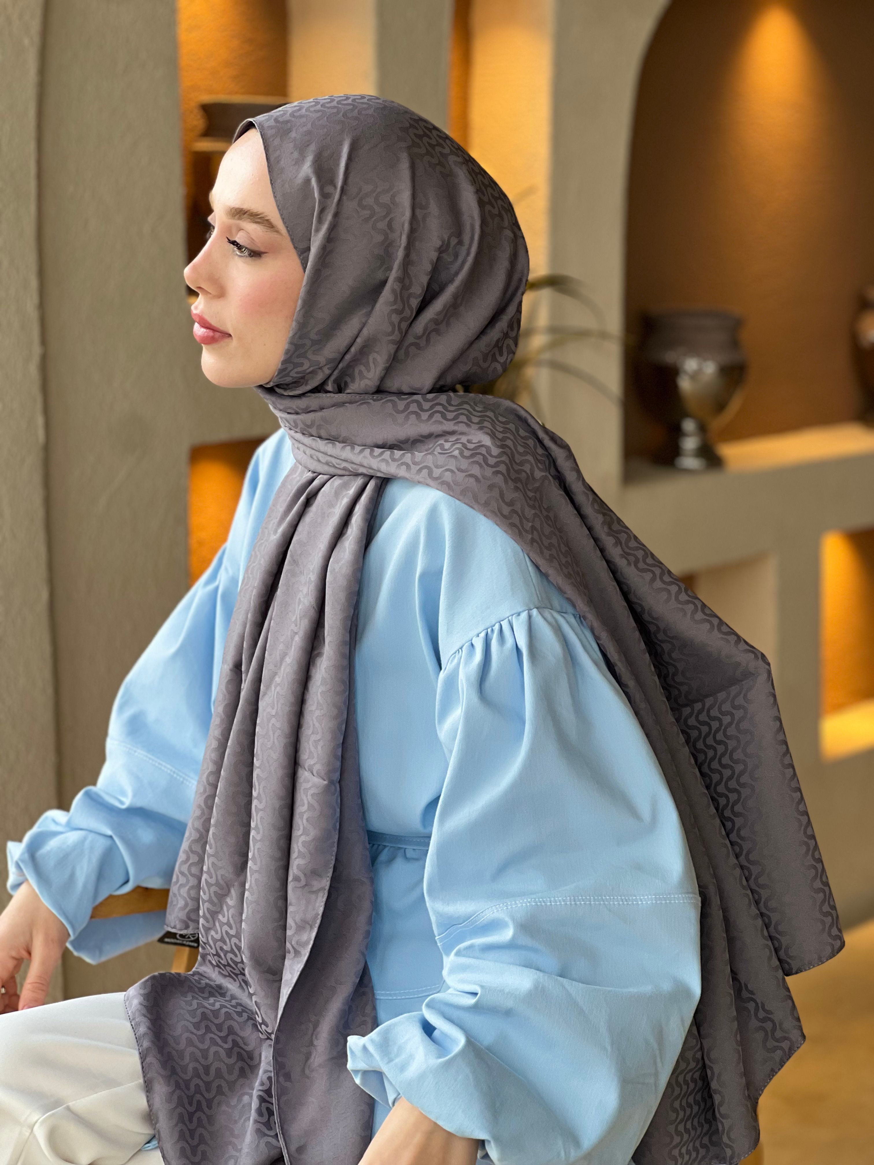 Silky Jacquard Series Water Wave Pattern Shawl - Dark Grey