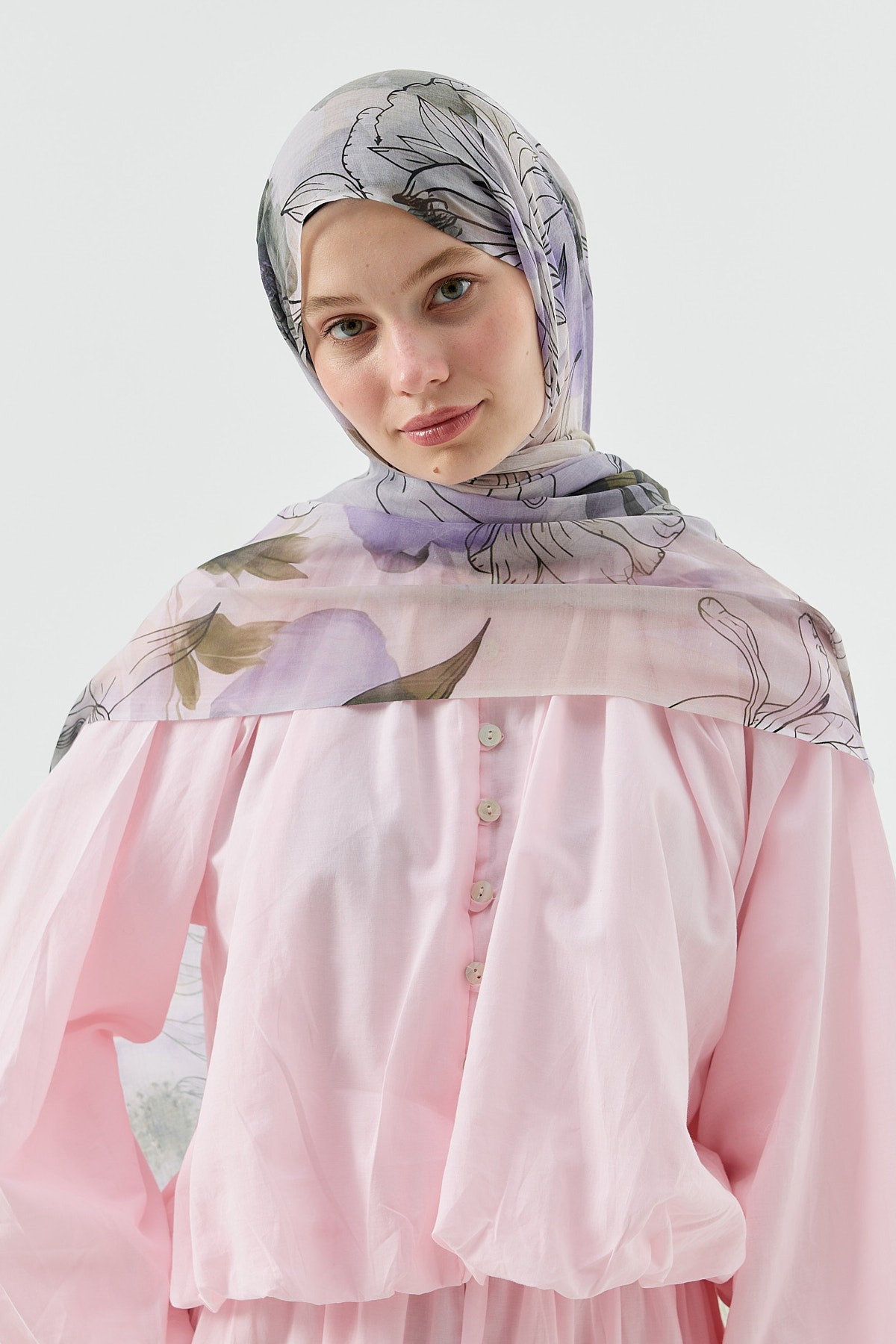 Zambak Desen Aya Şal - Soft Pembe