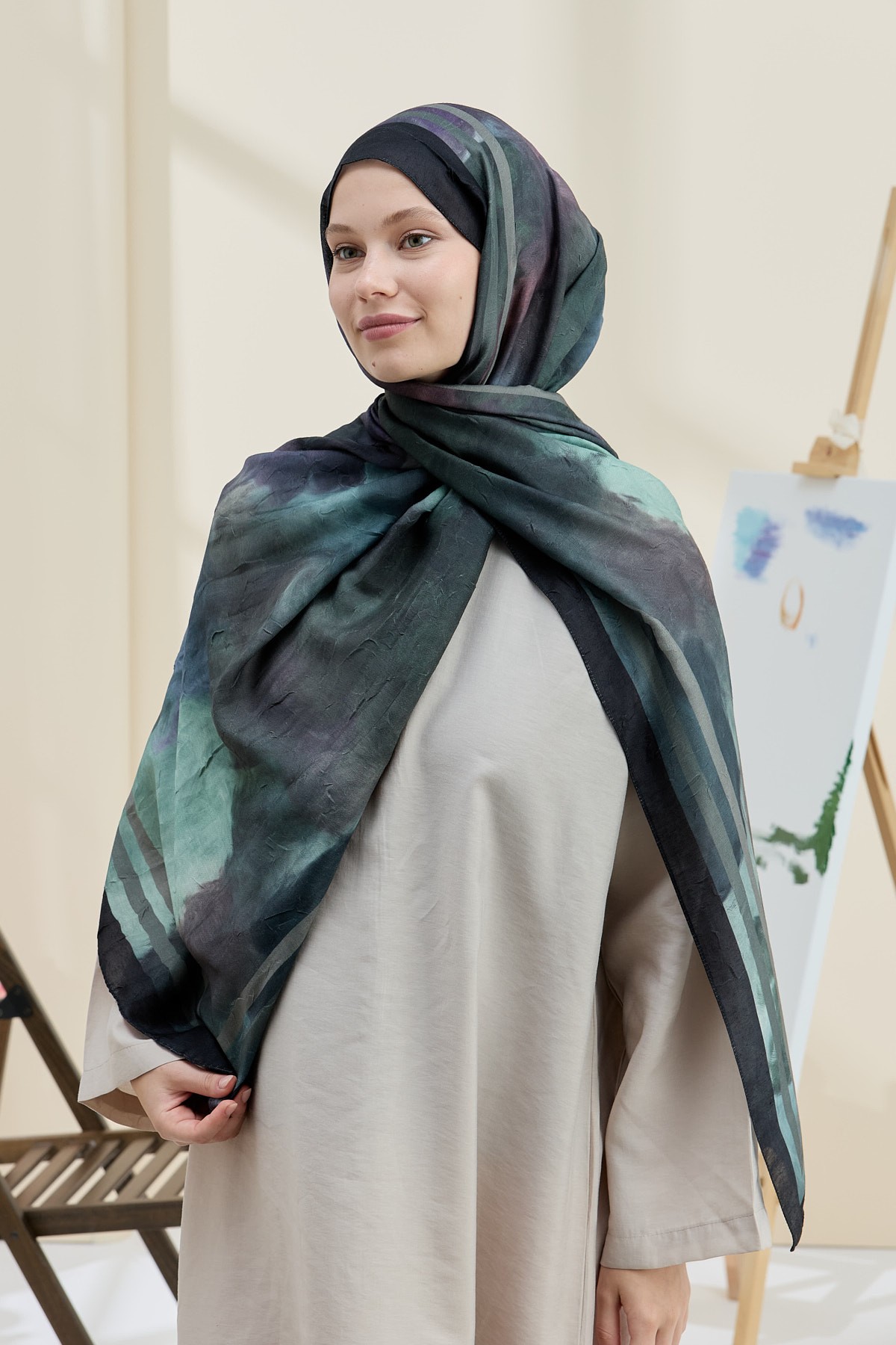 Mistral Desen Bambu Şal - Siyah-Antrasit