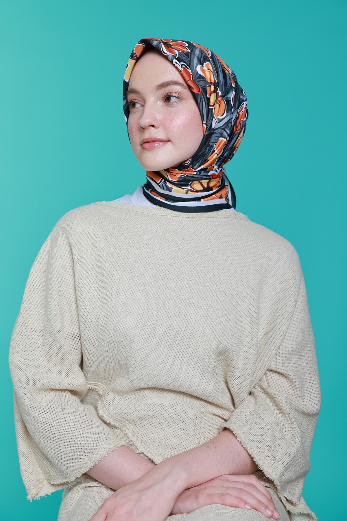 Florie Twill Scarf - Siyah Turuncu