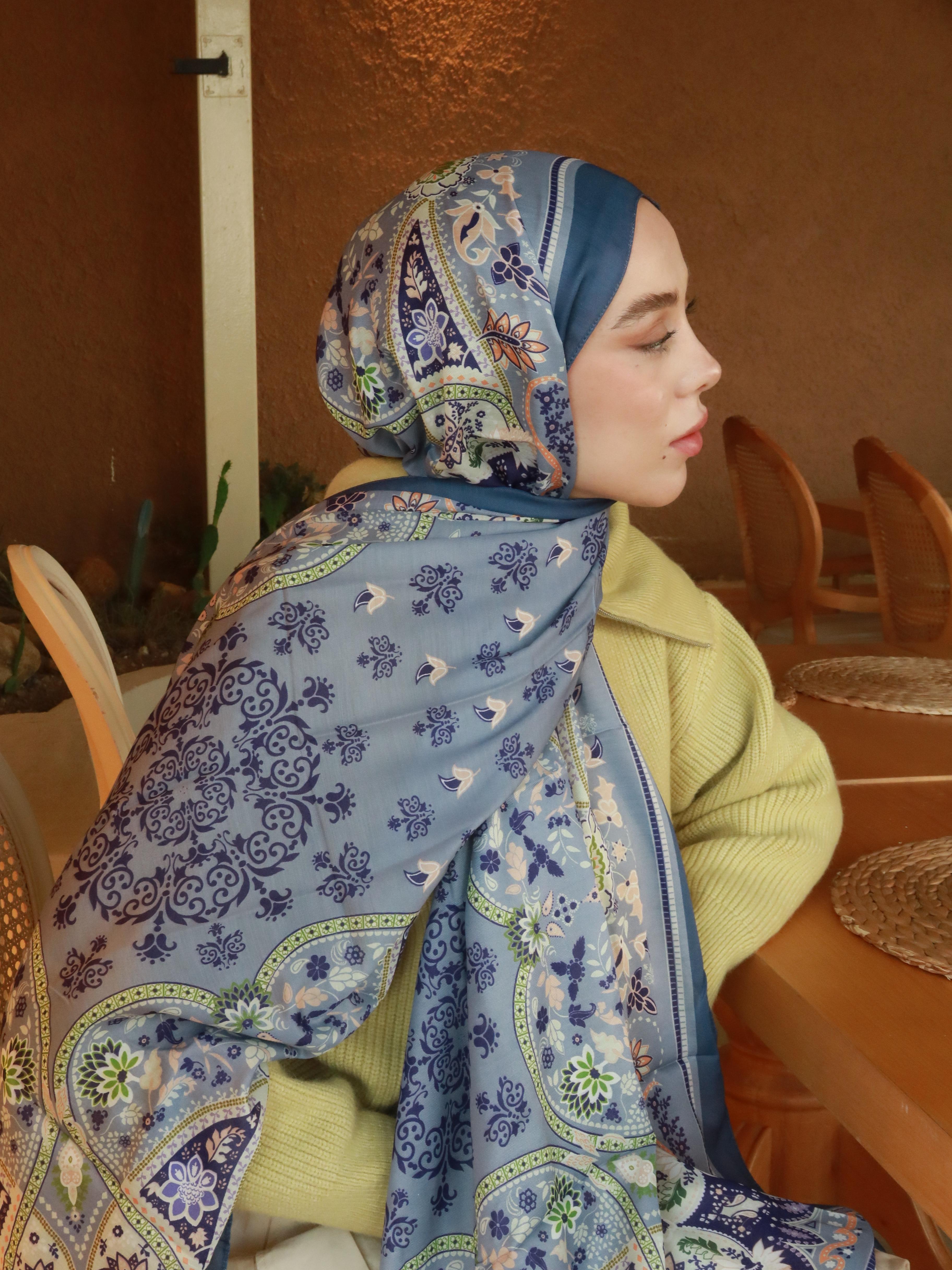 Lalezar Pattern Cotton Shawl - Blue