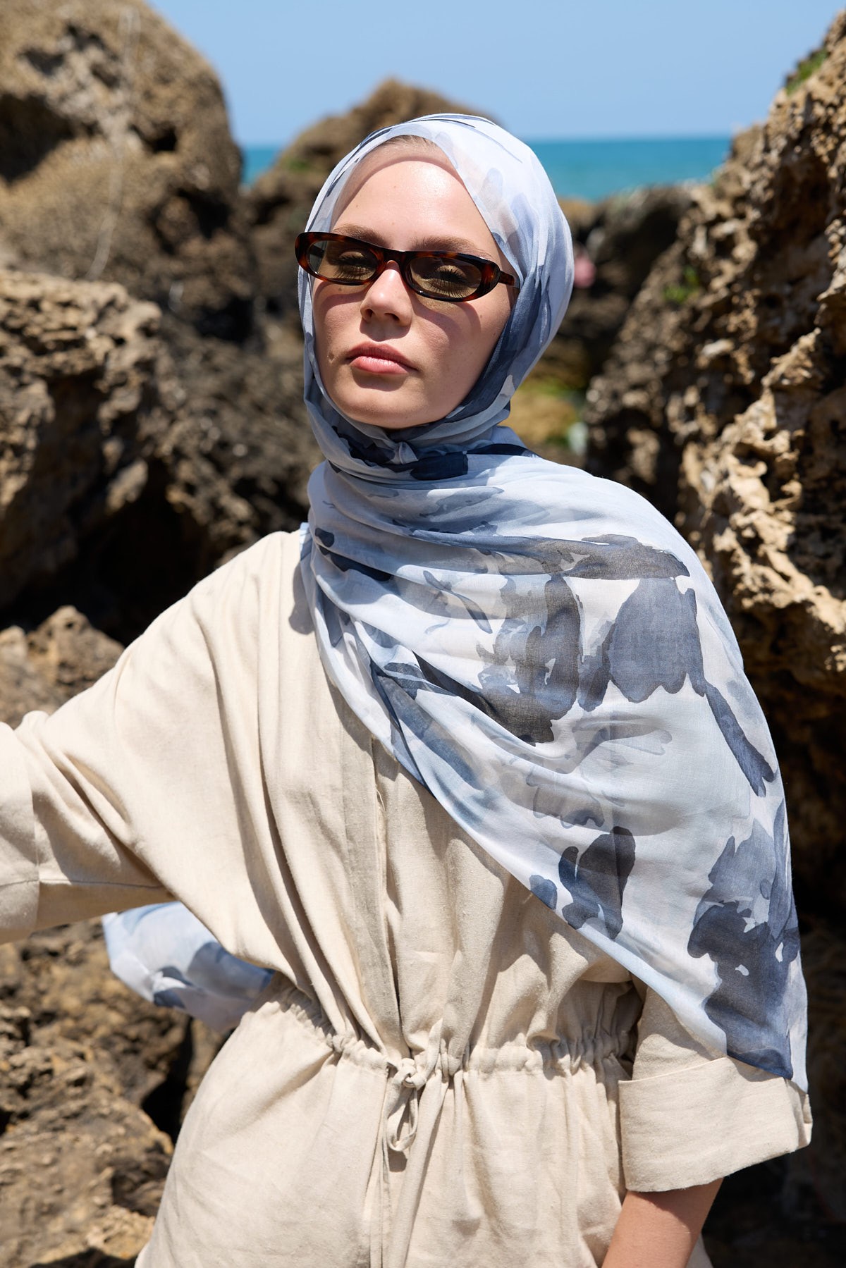 Mirelya Desen Aya Şal - Siyah-Gri