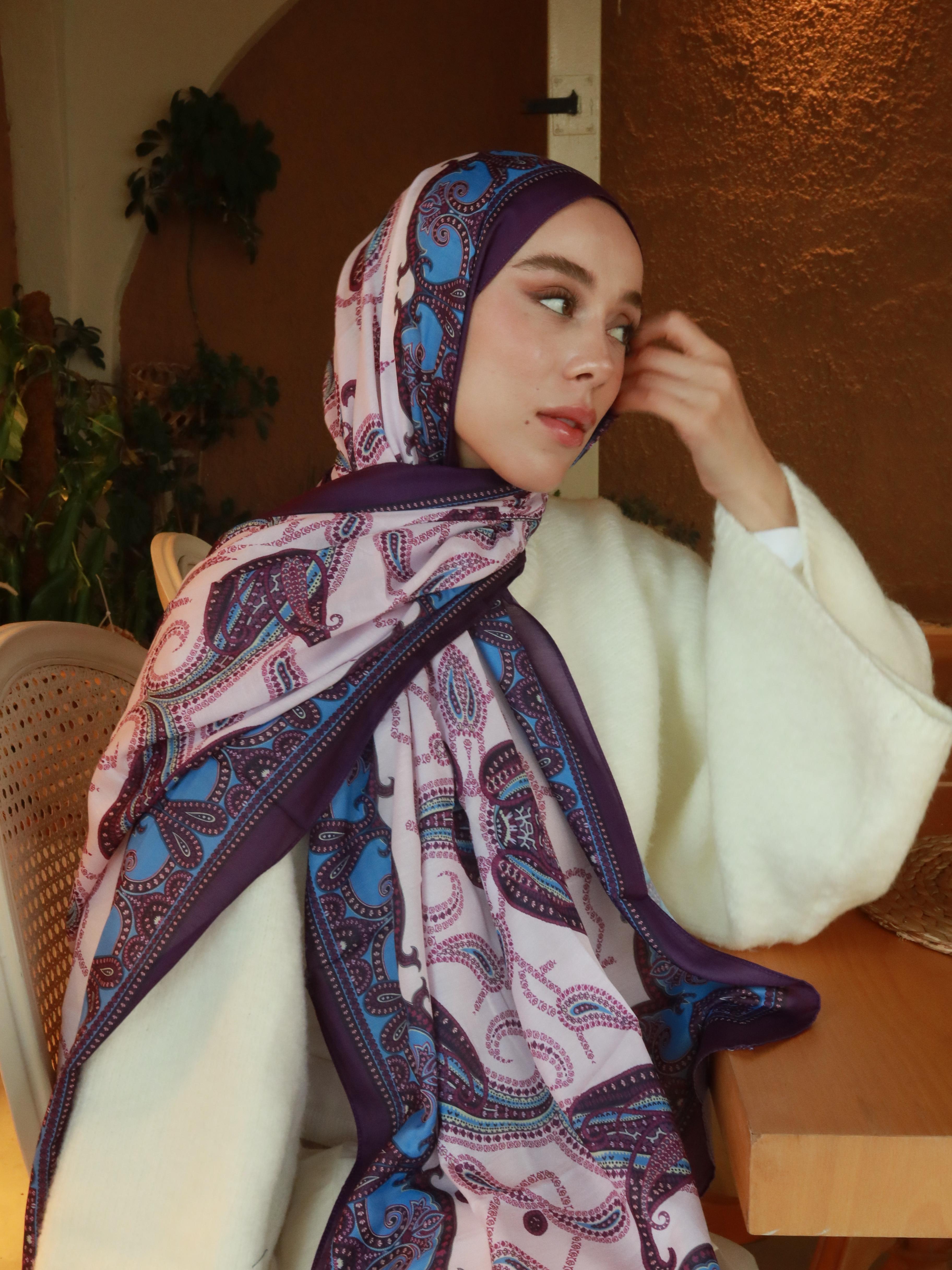 Paisley Pattern Cotton Shawl - Purple