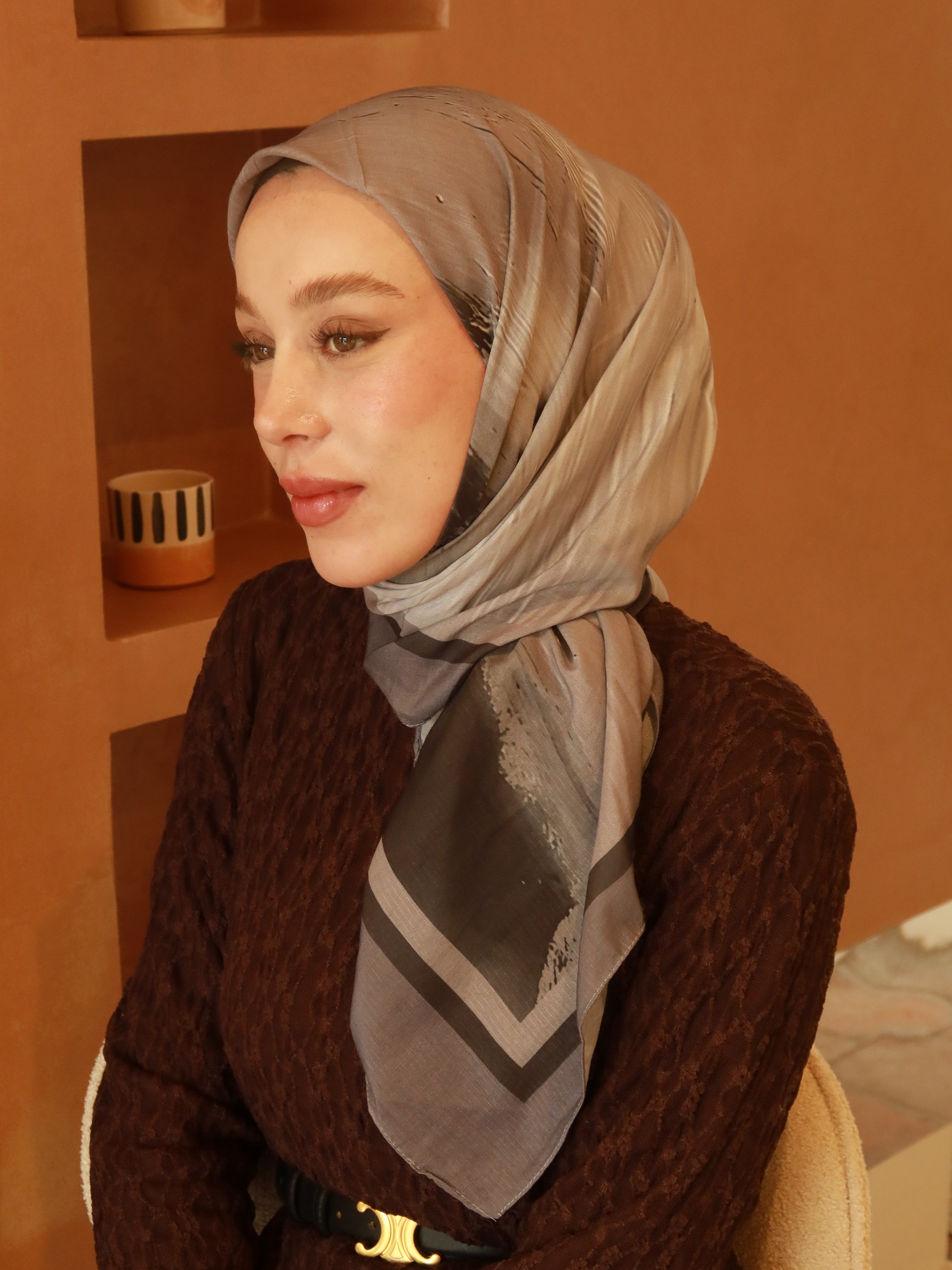 Nerith Desen Lina Eşarp - Koyu Gri