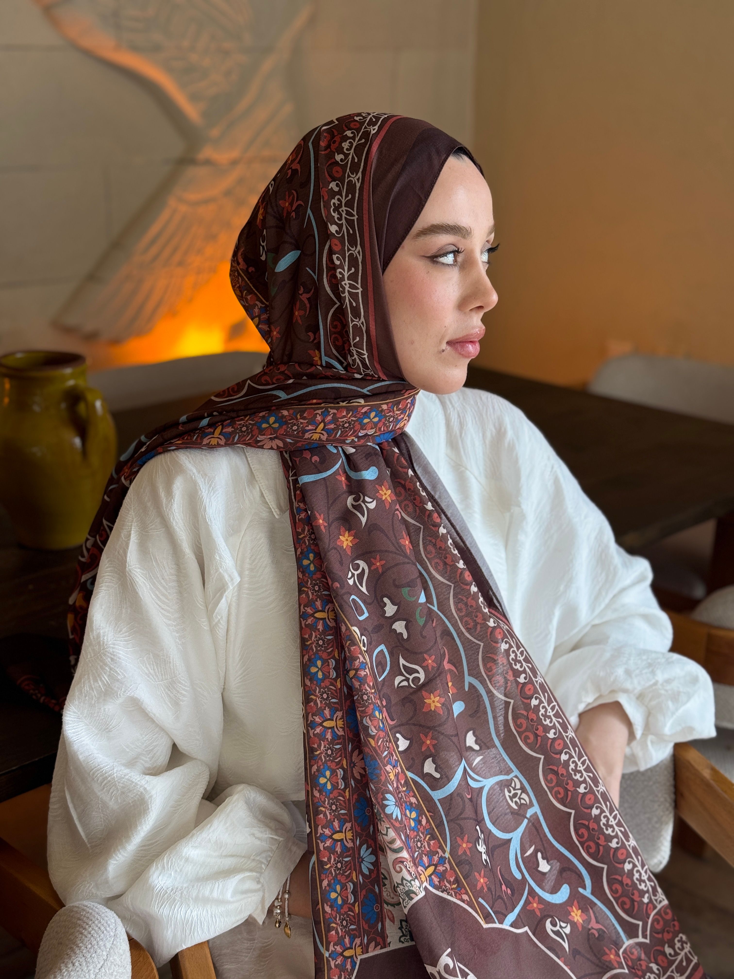 Pıtrak Desen Lina Şal - Acı Kahve