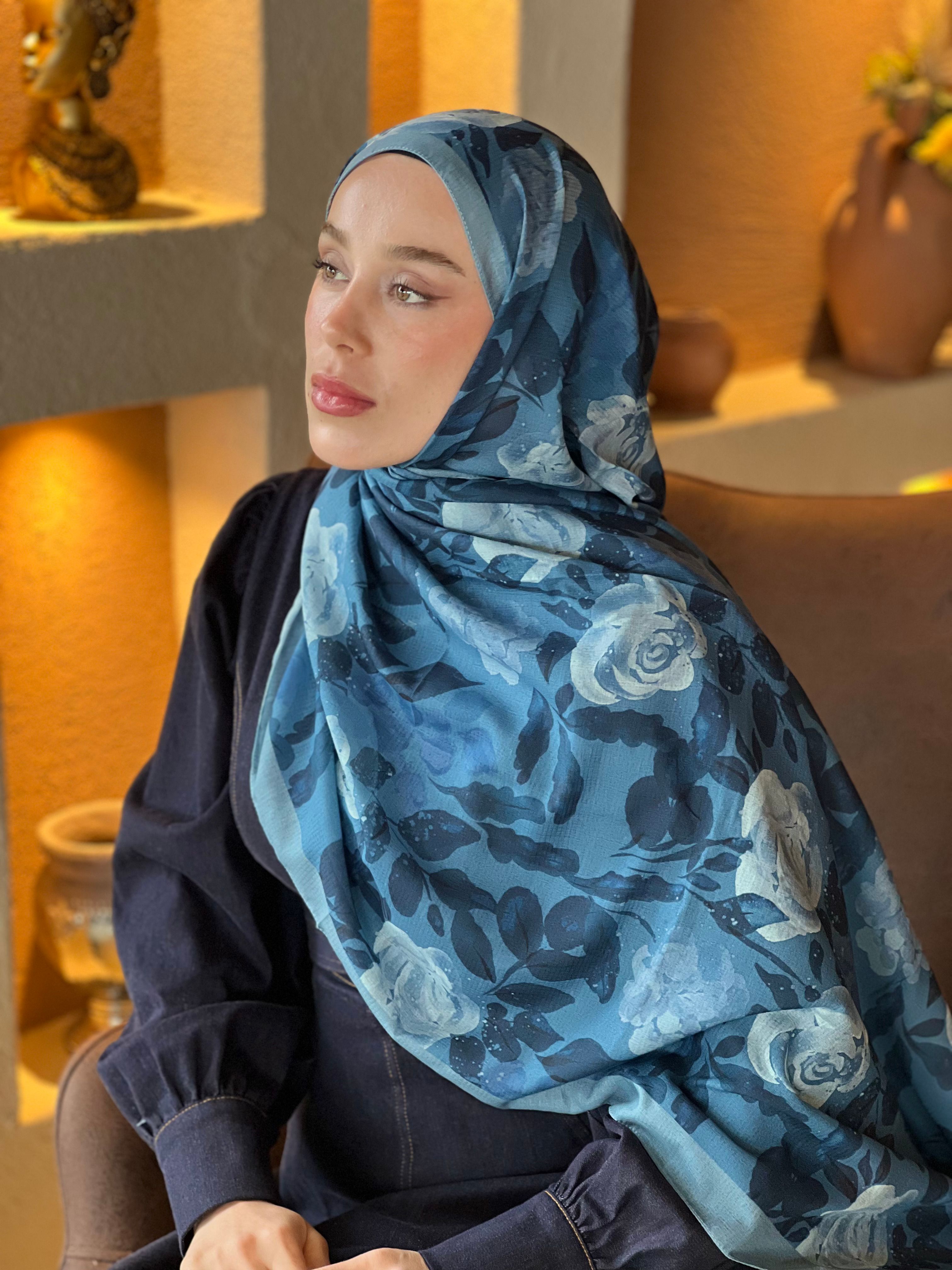 Verd Desen Lina Şal - Mavi gri