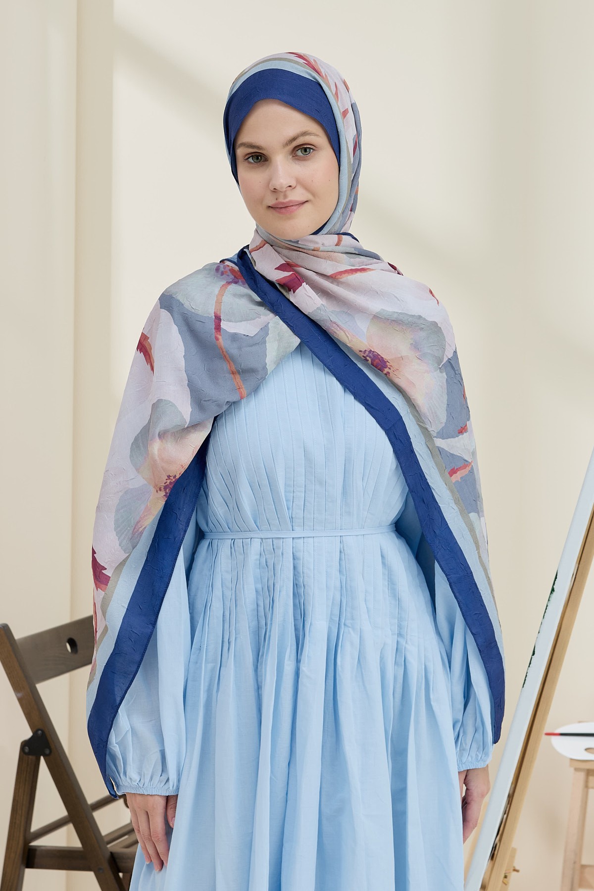Poppy Pattern Bamboo Shawl - Dark Blue
