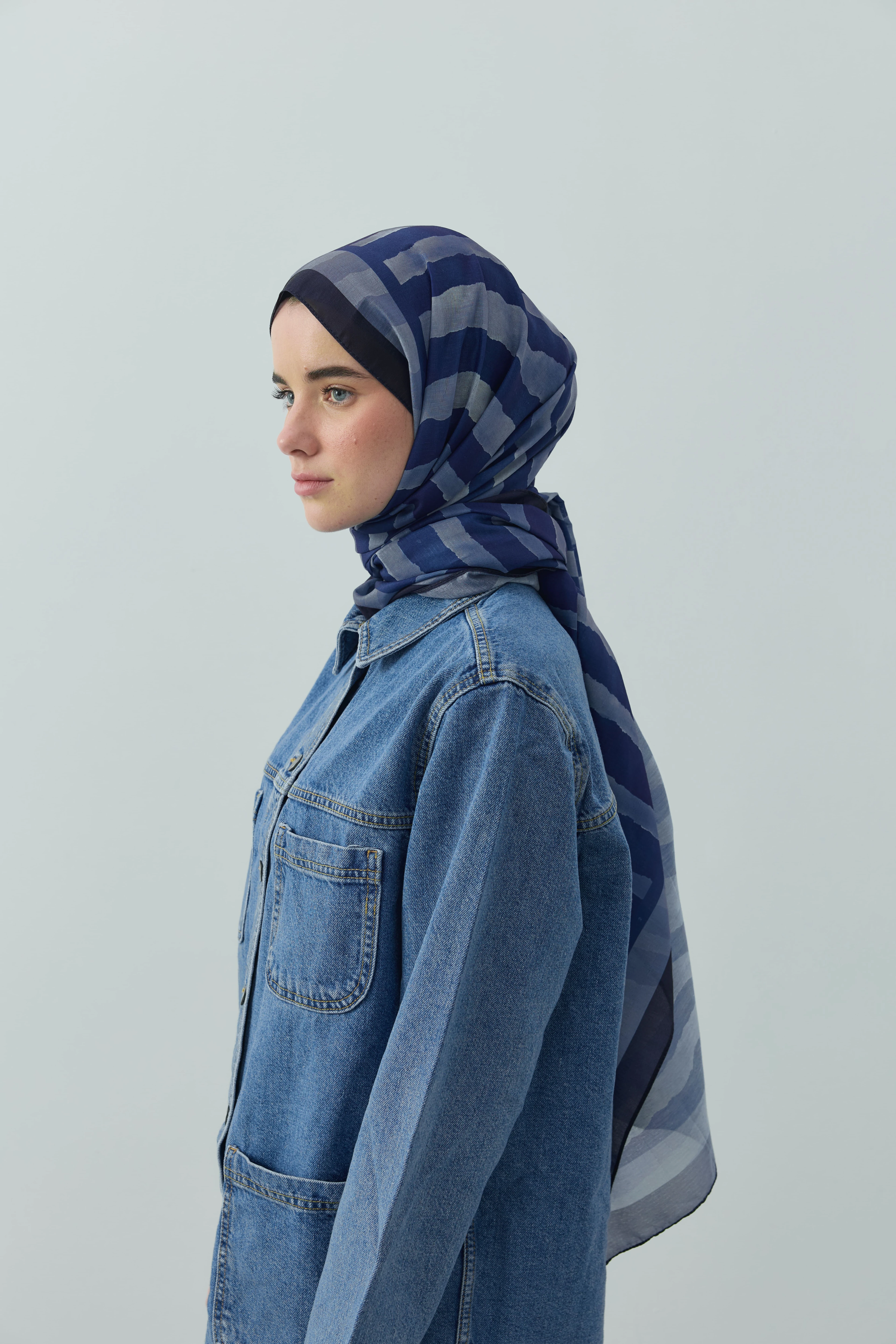 Curvella Desen Lina Şal - Koyu Lacivert