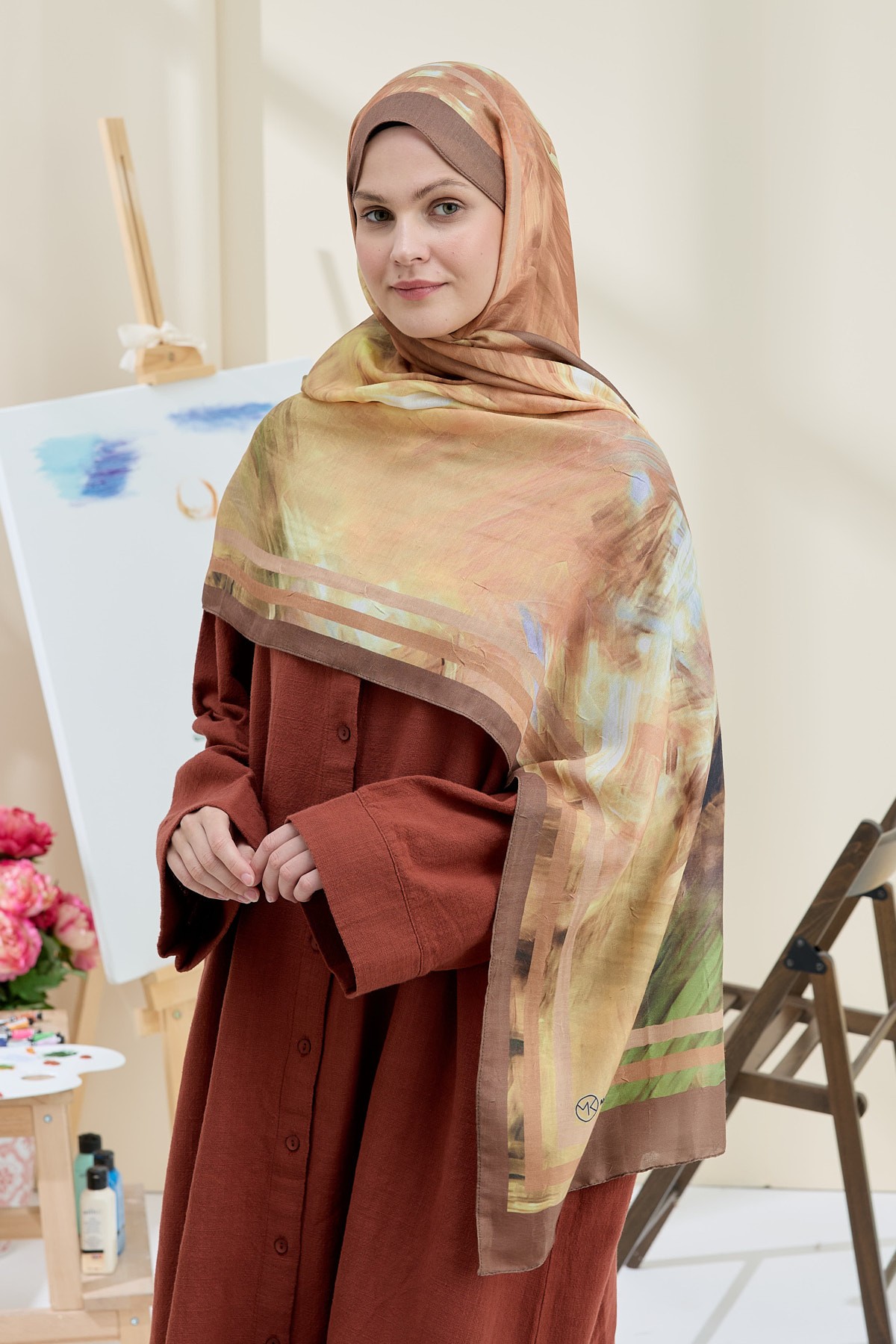 Ashira Desen Bambu Şal - Kahverengi
