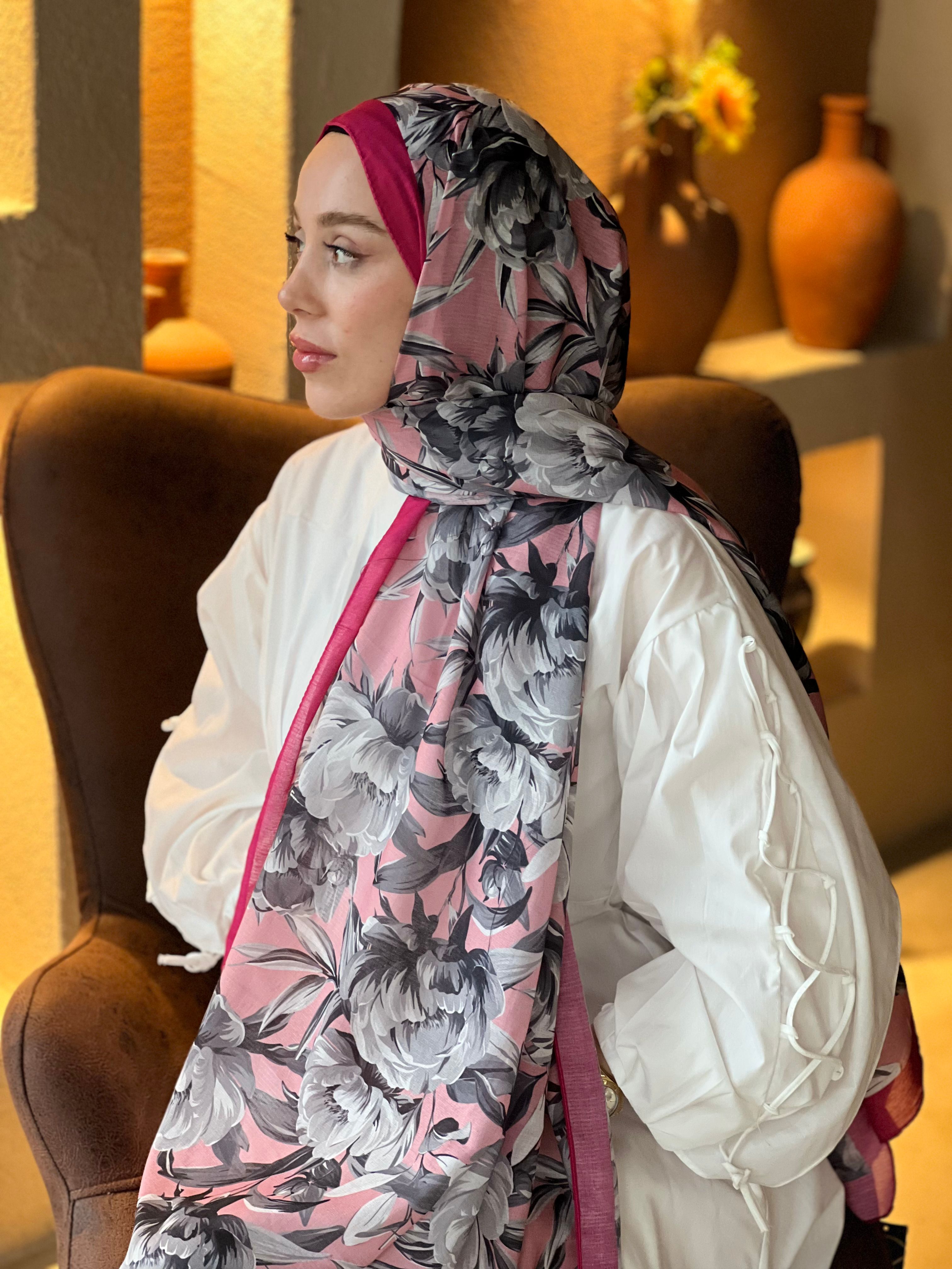 Seta Desen Lina Şal - Fuşya