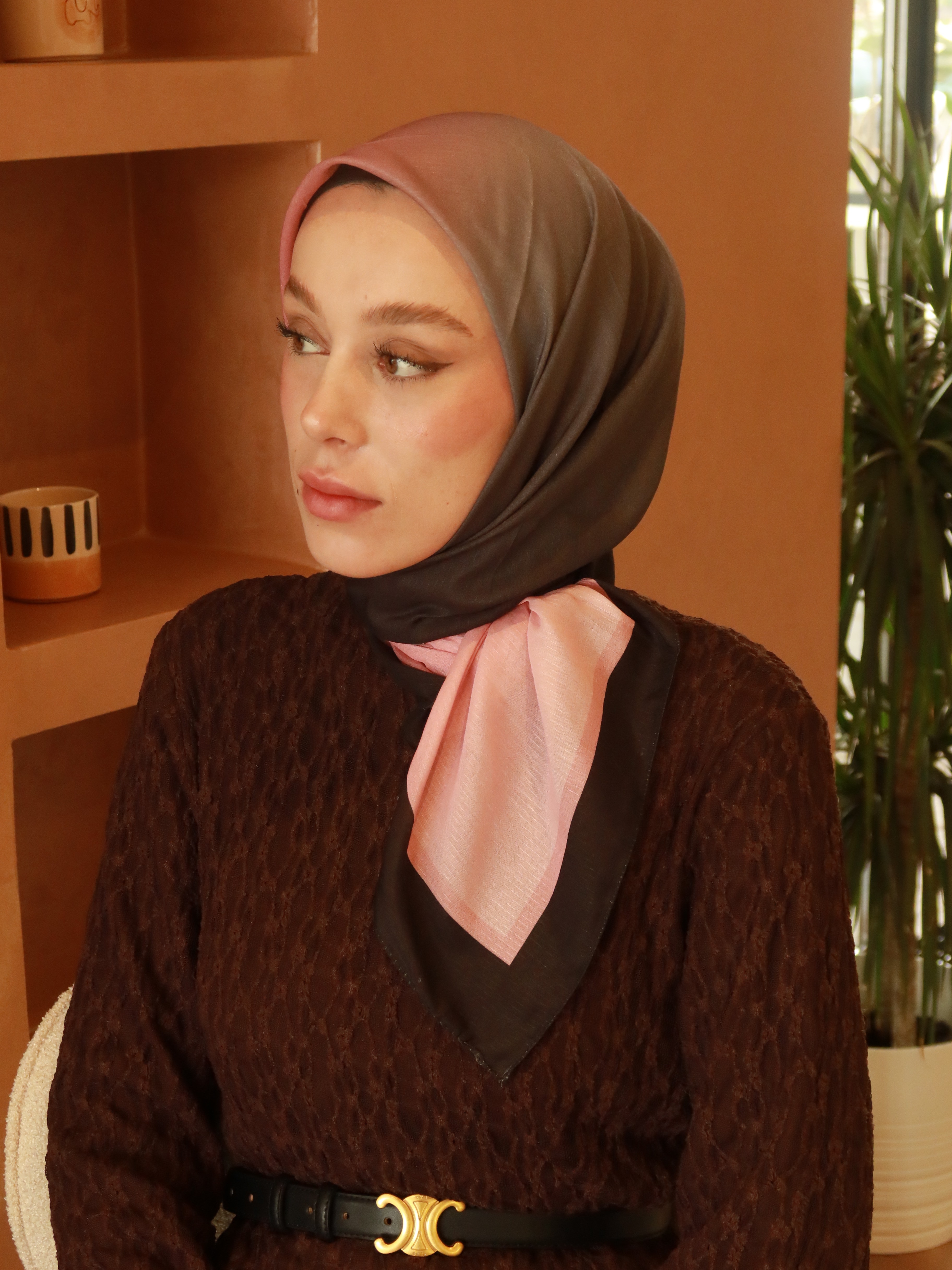 Thalya Desen Lina Eşarp - Siyah-Pembe