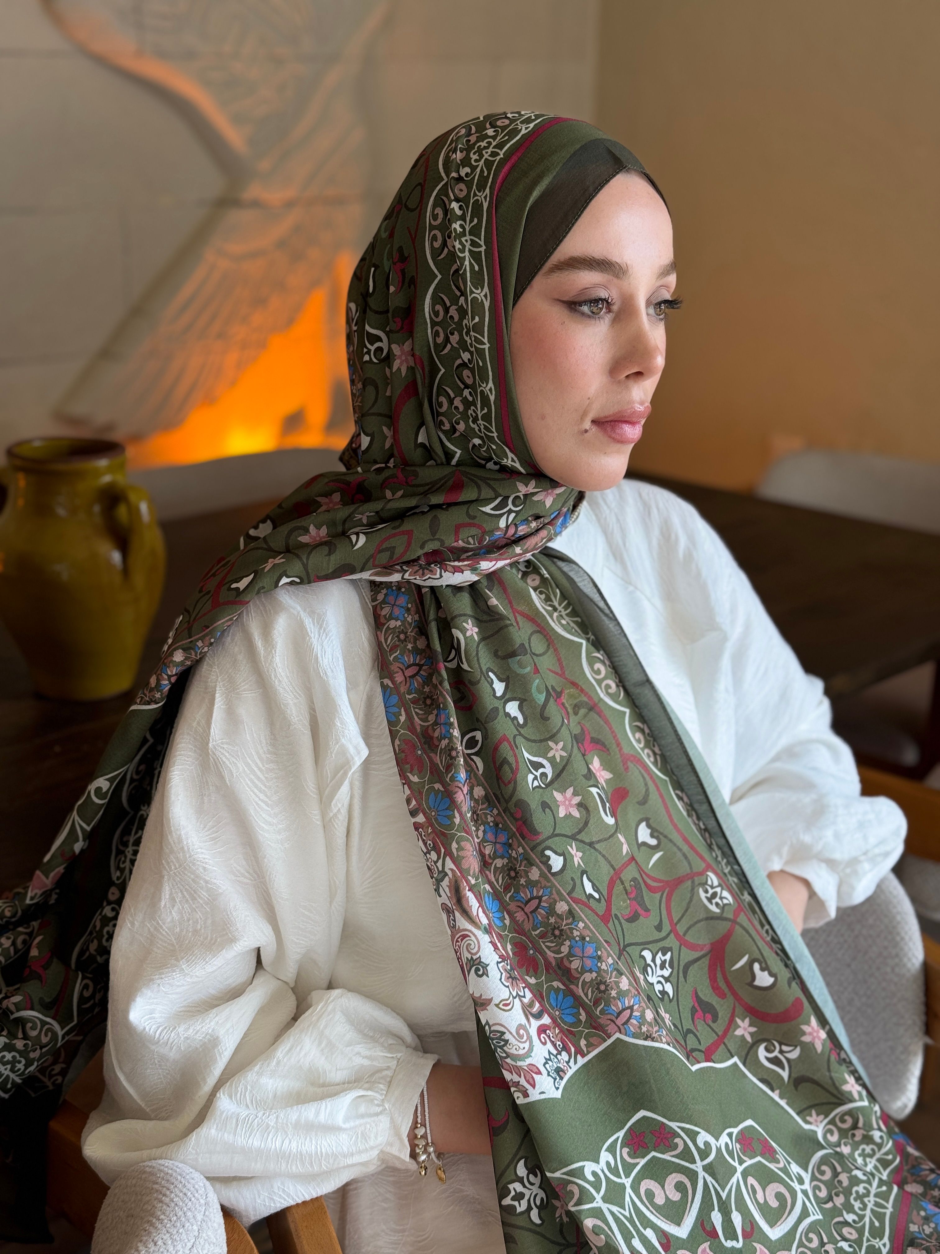 Pıtrak Desen Lina Şal - Haki