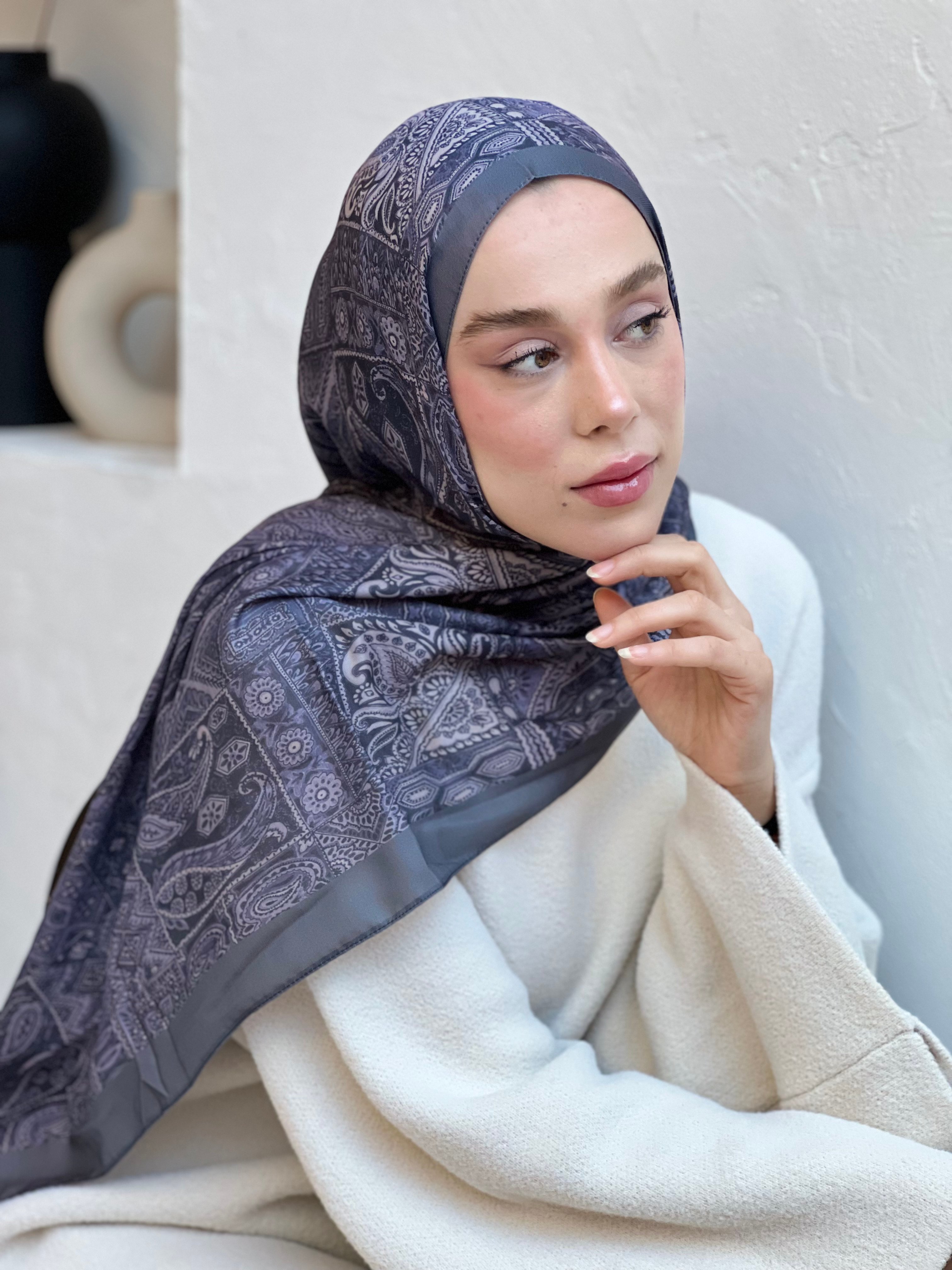 Siena Pattern Cotton Shawl - Blue-Grey