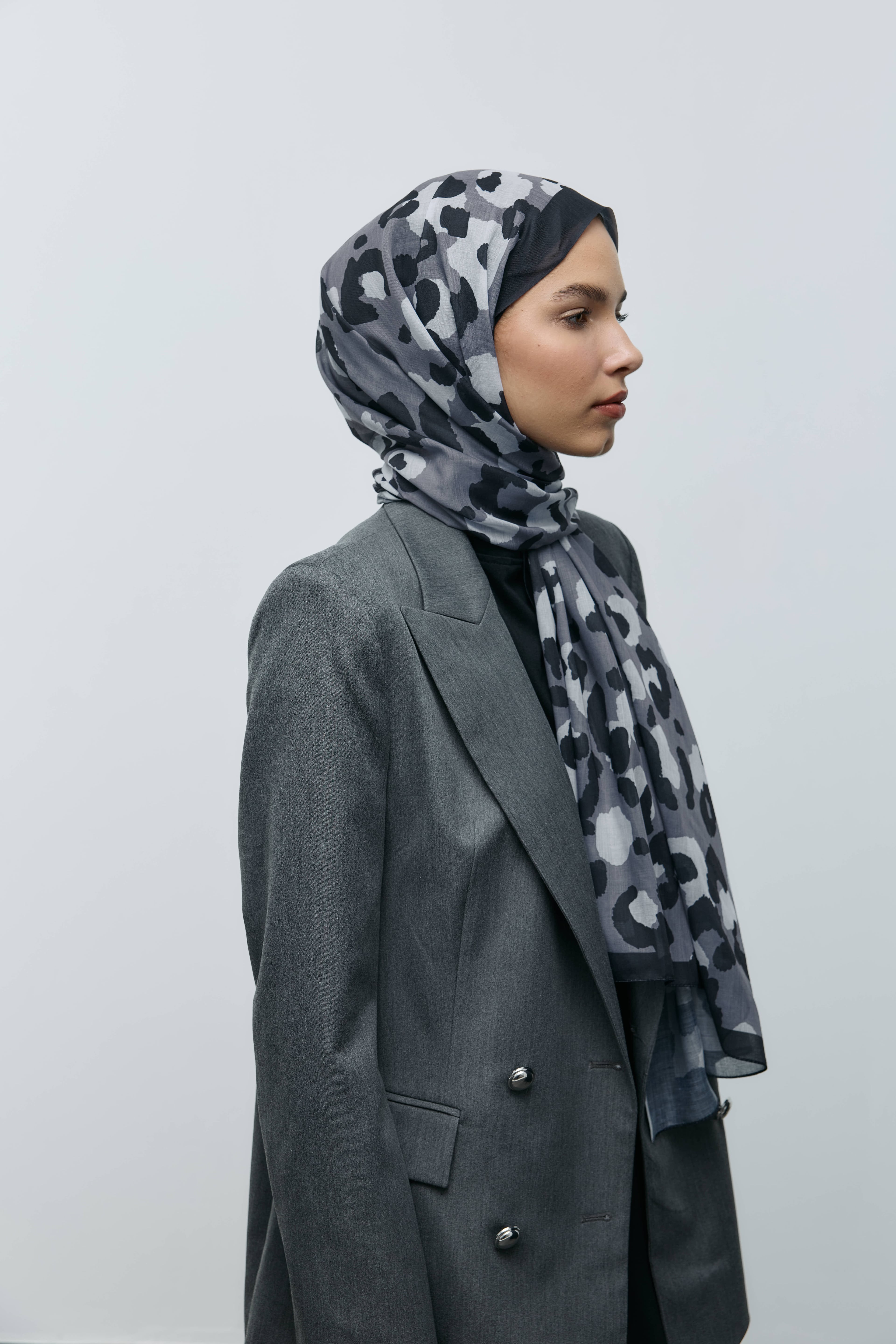 Leopar Desen Aya Şal - Siyah