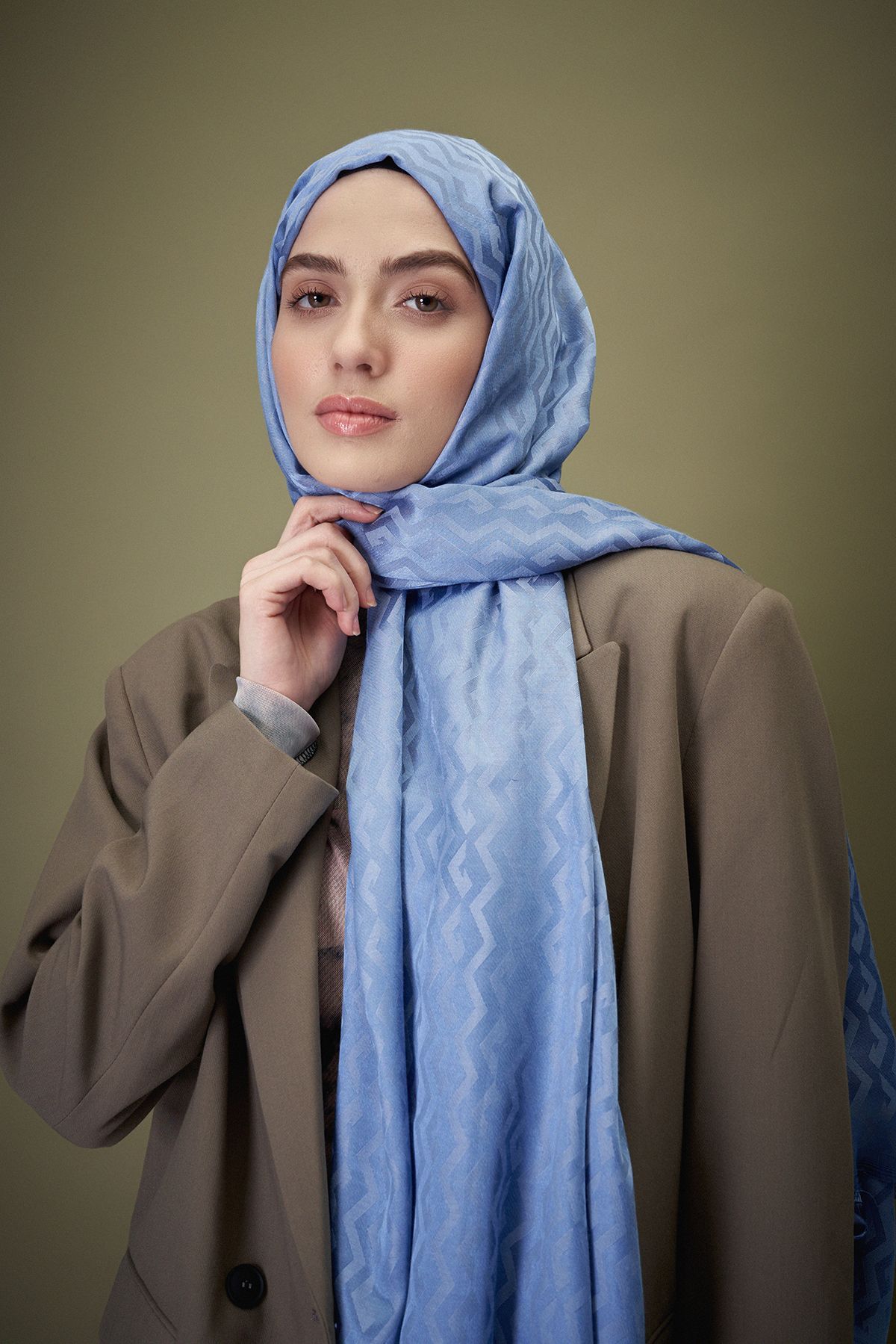 Harmony Jacquard Series Wave Pattern Shawl - Blue 