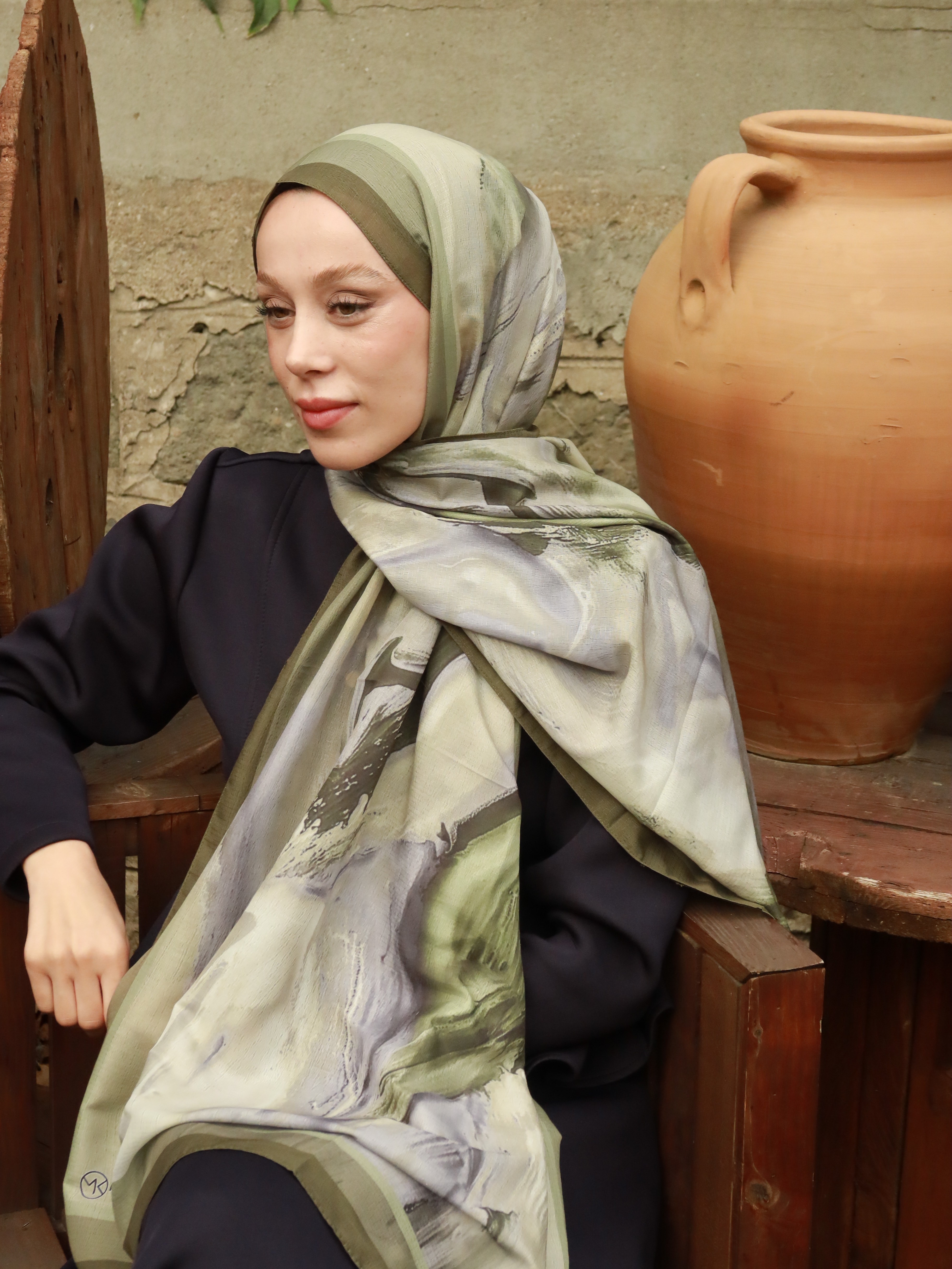 Punch Desen Lina Şal - Haki