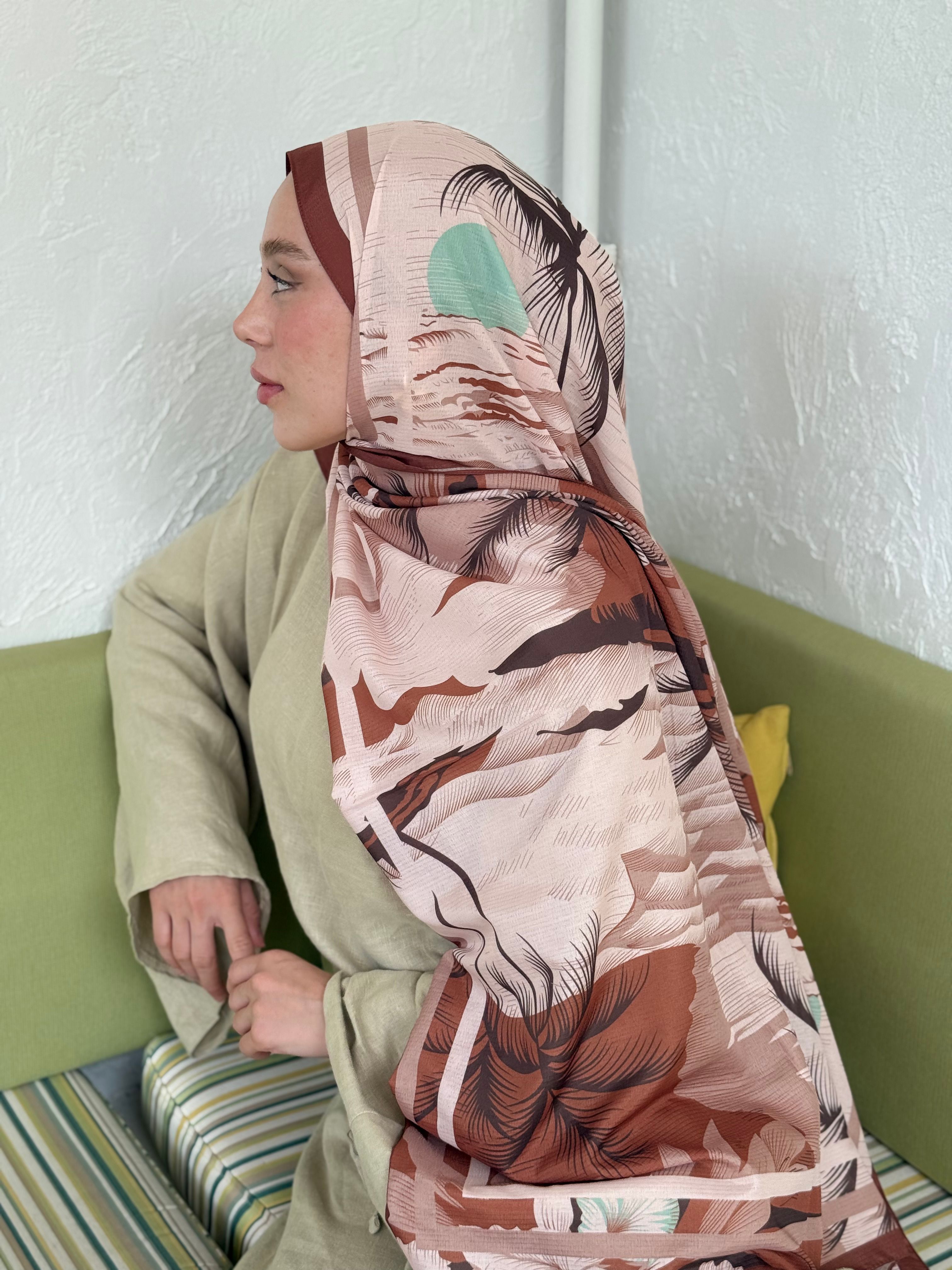 Palm Desen Lina Serisi Şal - Karamel