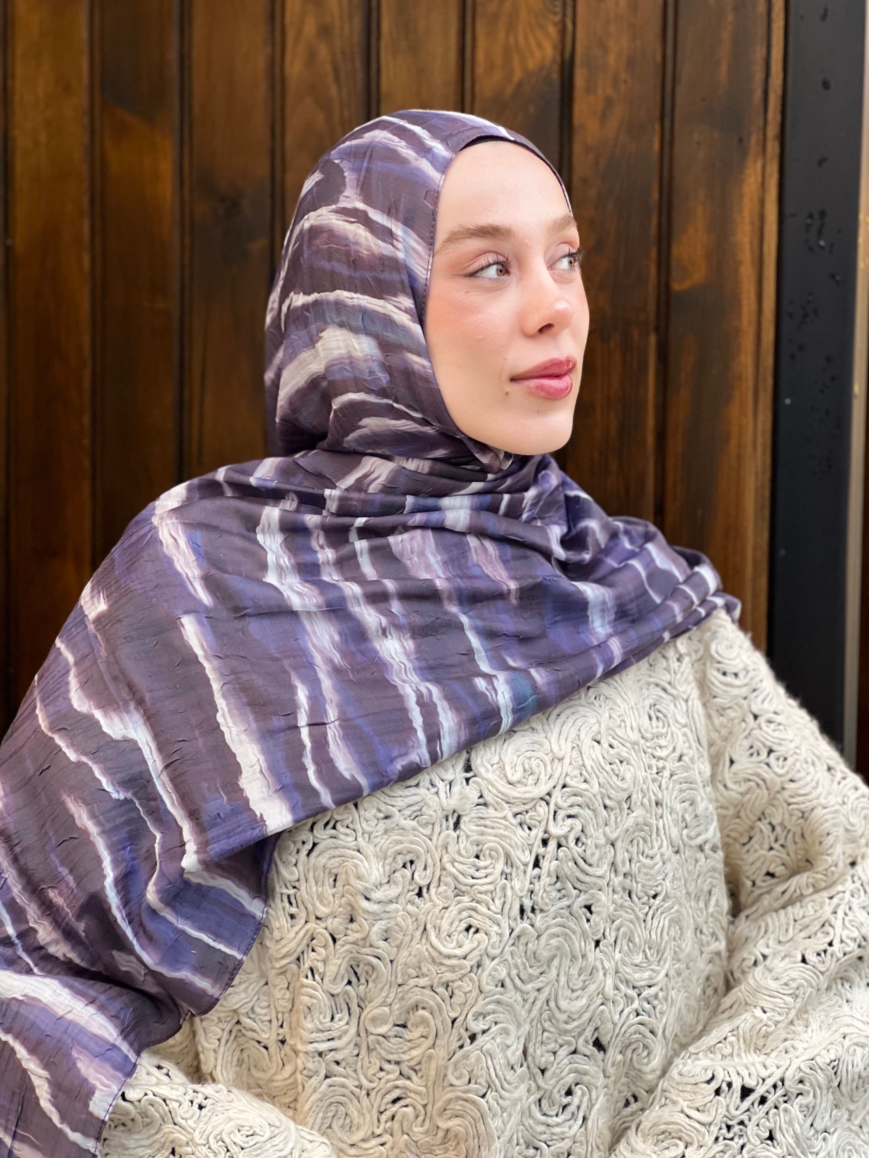 Northern Lights Pattern Bamboo Shawl - Purple-White